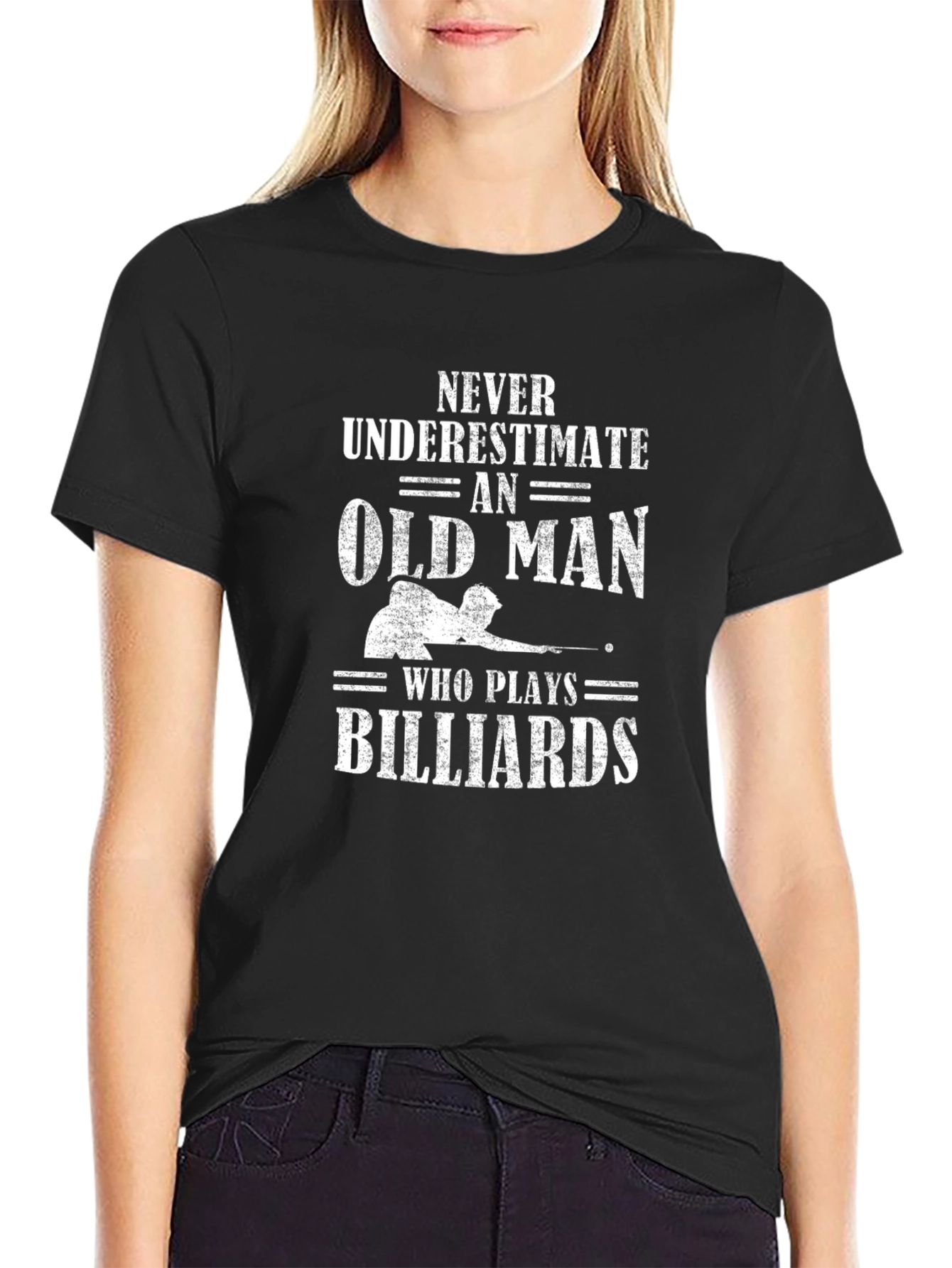 Black Never Underestimate Old Man Billiards T-Shirt view 2