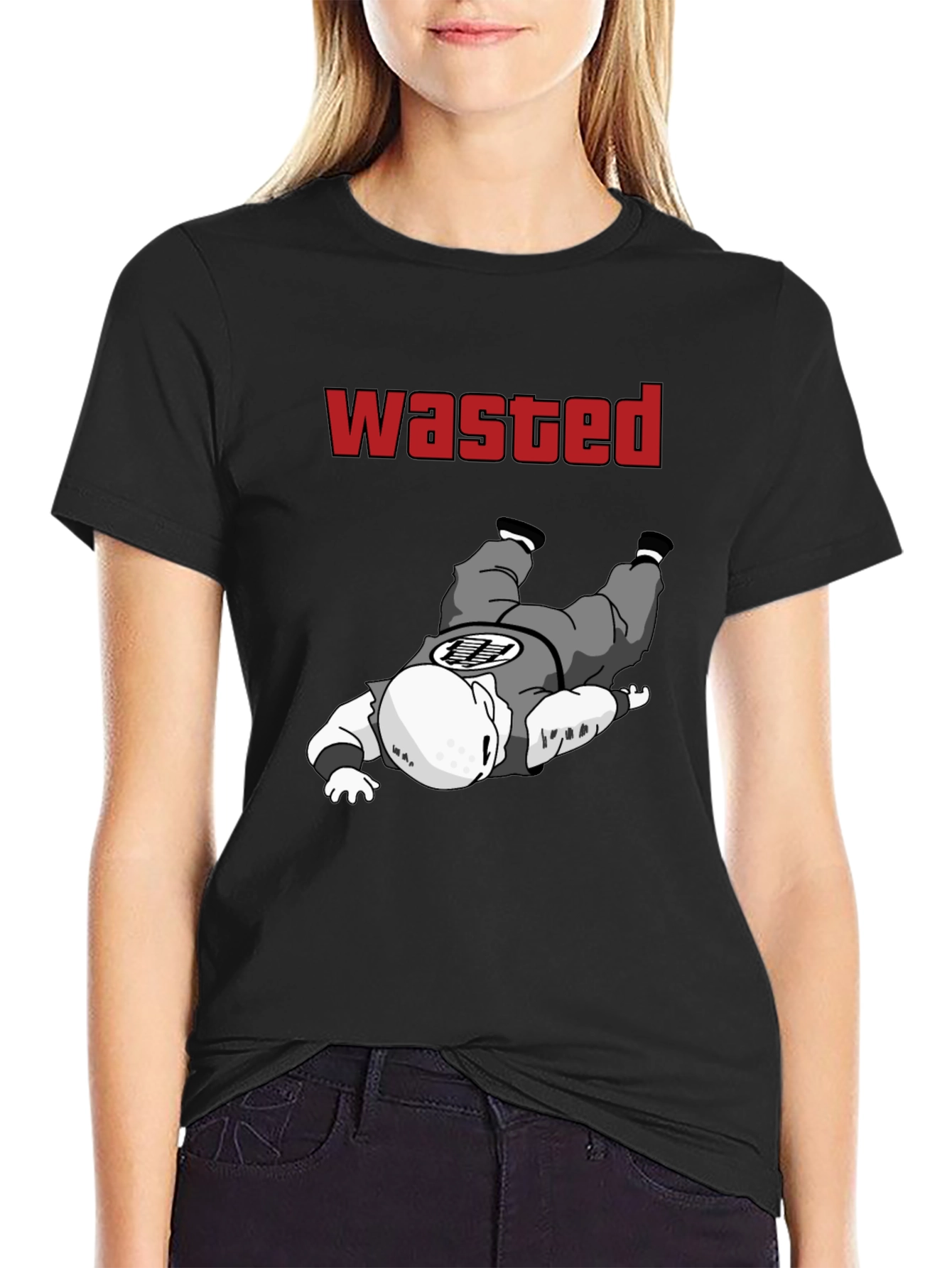 Black Wasted Krillin Funny T-Shirt view 2
