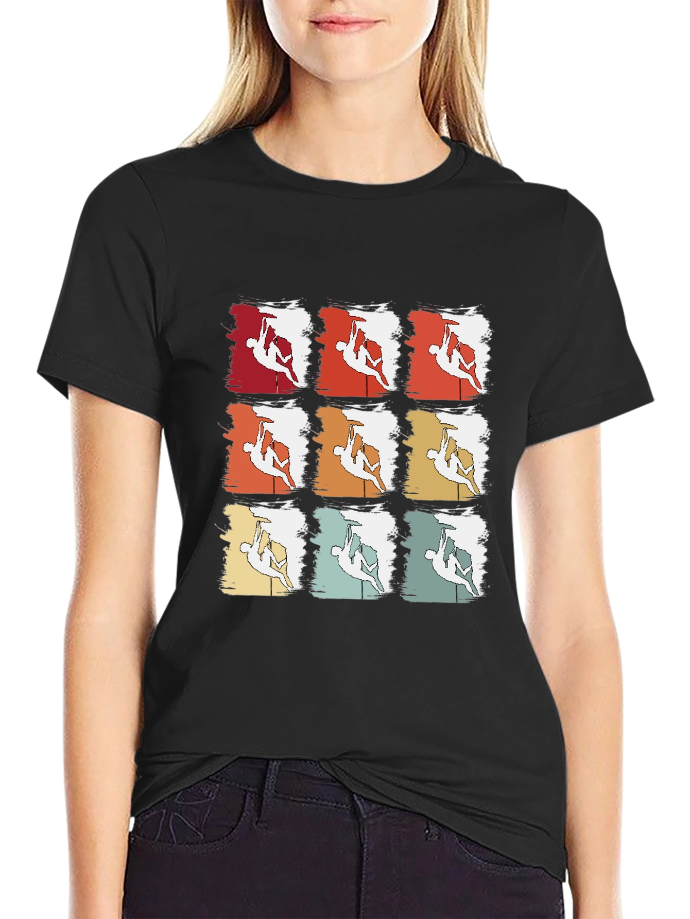 Black Retro Rock Climbing T-Shirt - Nine Climber Design view 2