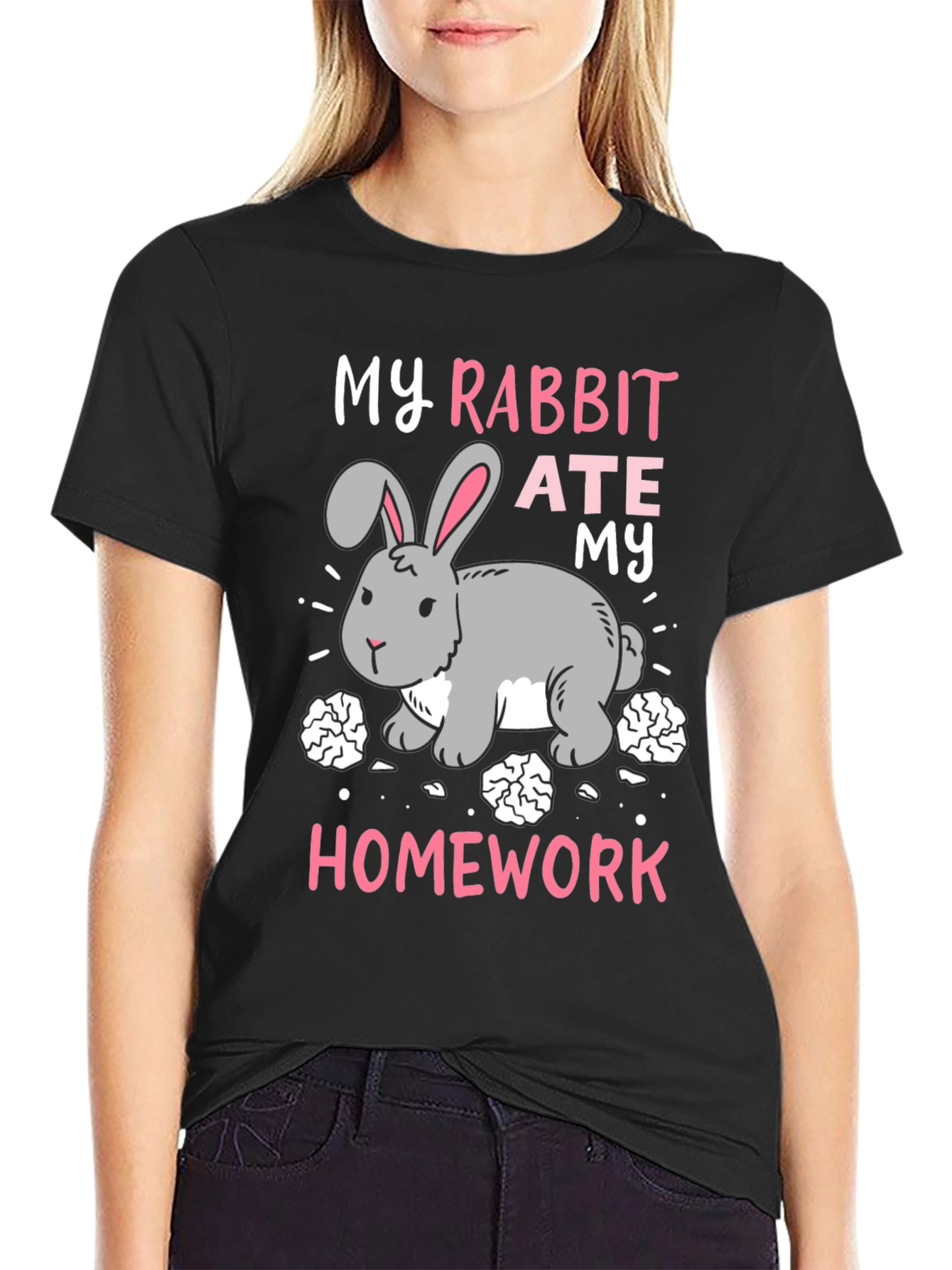 Black Rabbit Ate My Homework T-Shirt - Funny Graphic Tee view 2