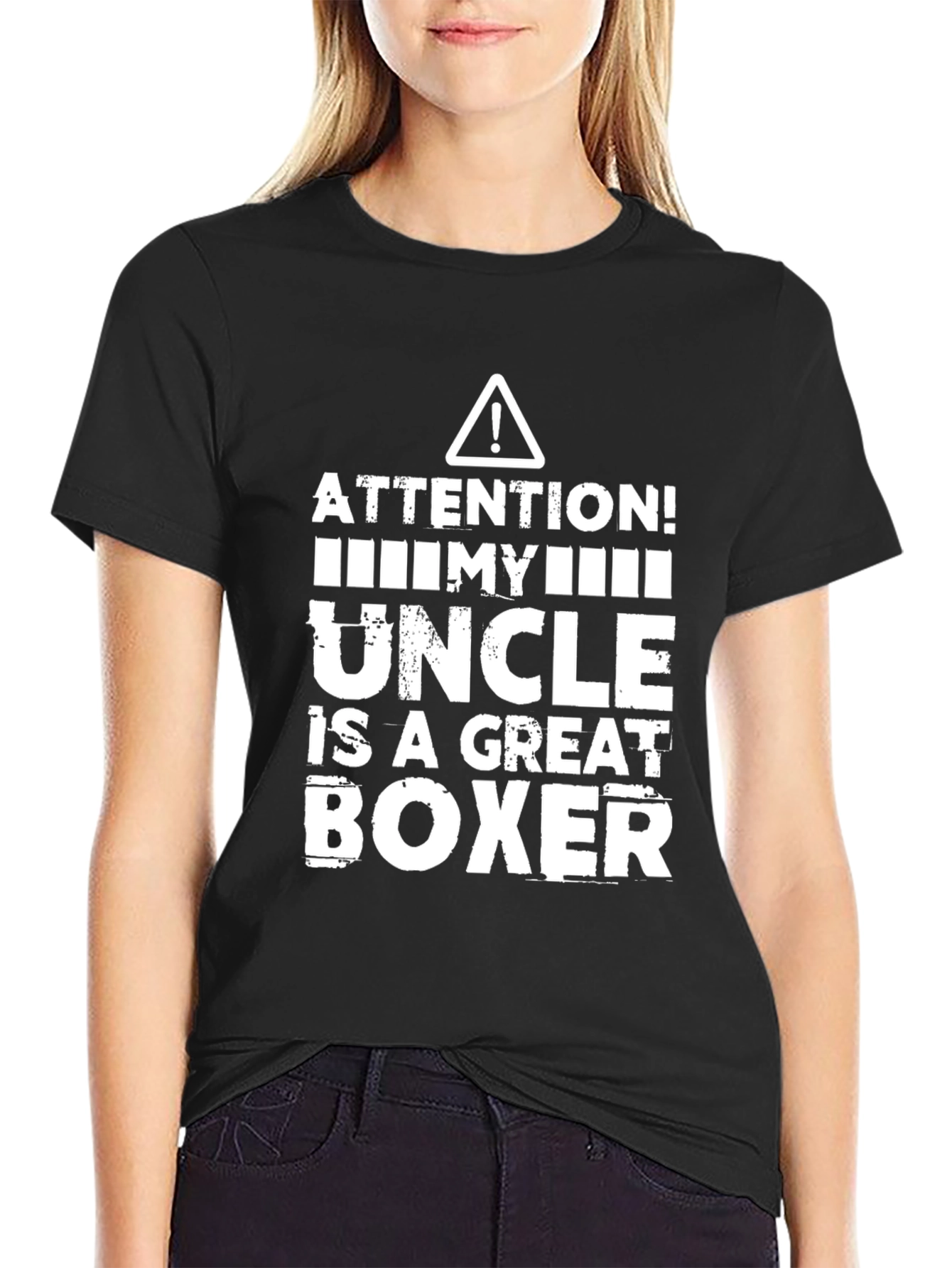 Black Attention! My Uncle is a Great Boxer T-Shirt view 2