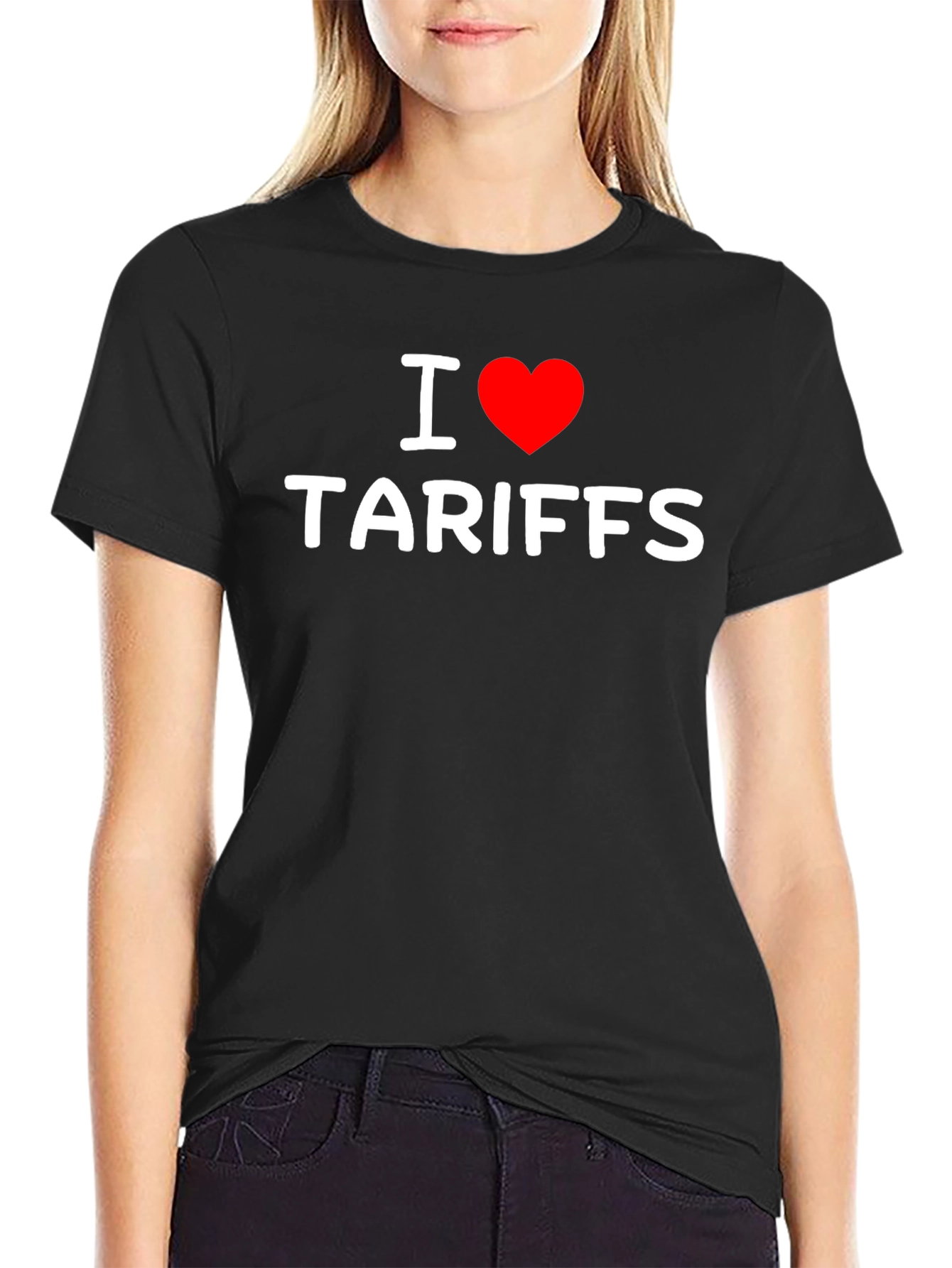 Black I Heart Tariffs T-Shirt - Bold Political Statement view 2