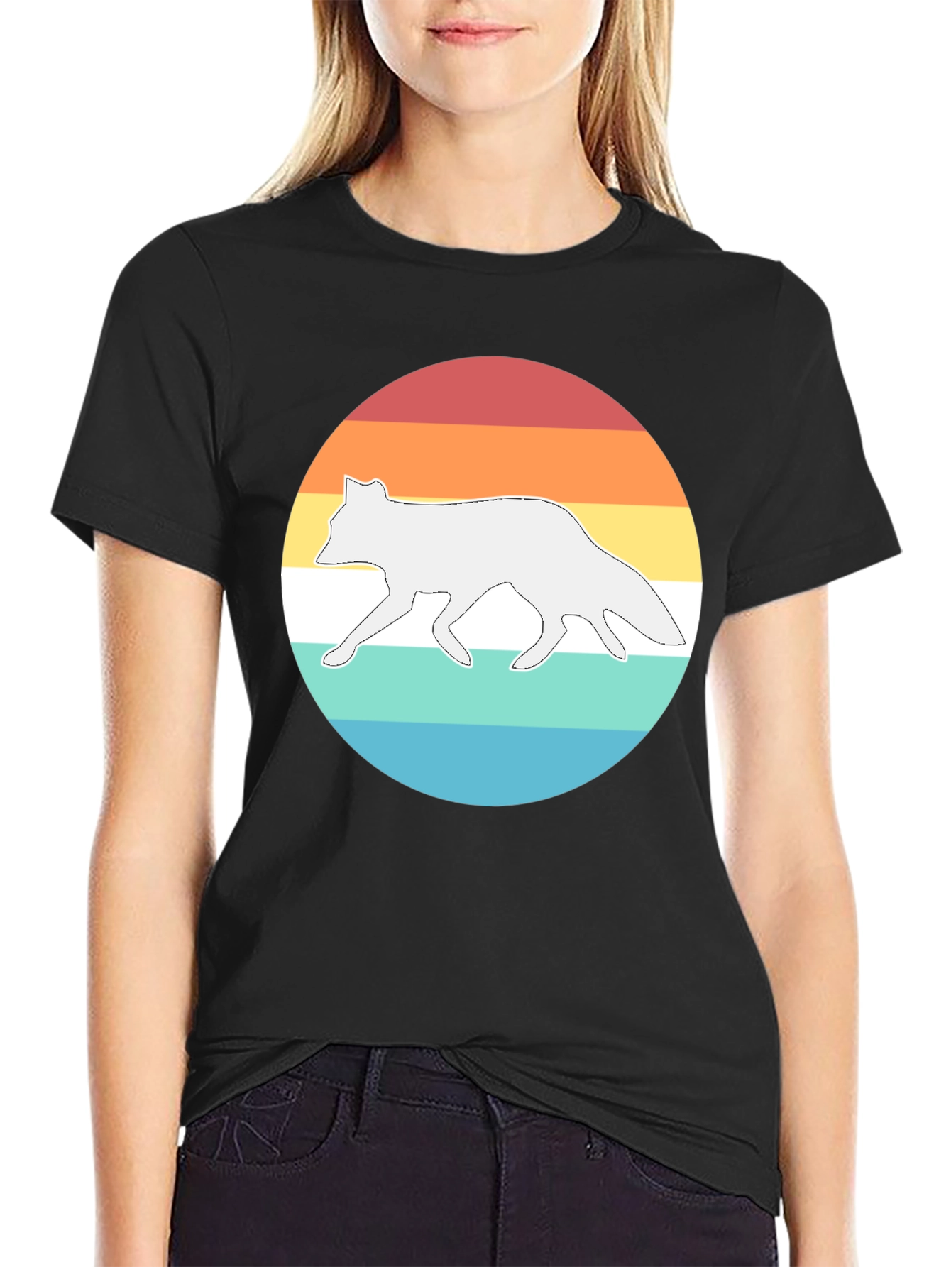 Black Retro Fox Sunset Graphic T-Shirt - Black view 2