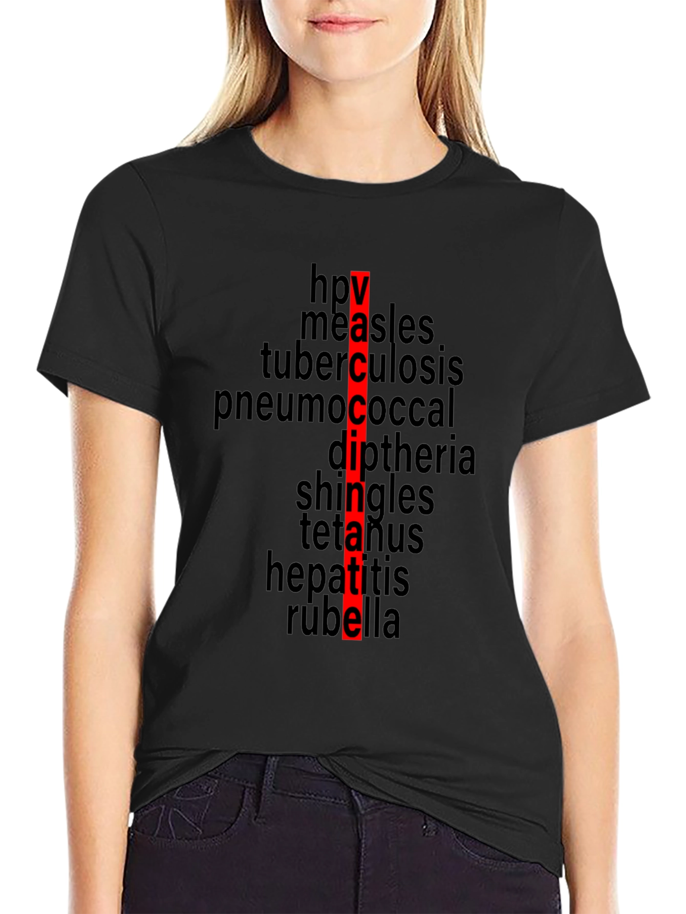 Black Vaccinate! Black T-Shirt - Prevent Disease view 2
