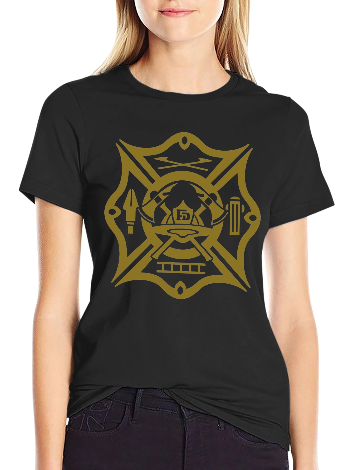 Black Firefighter Maltese Cross Graphic Tee - Black view 2