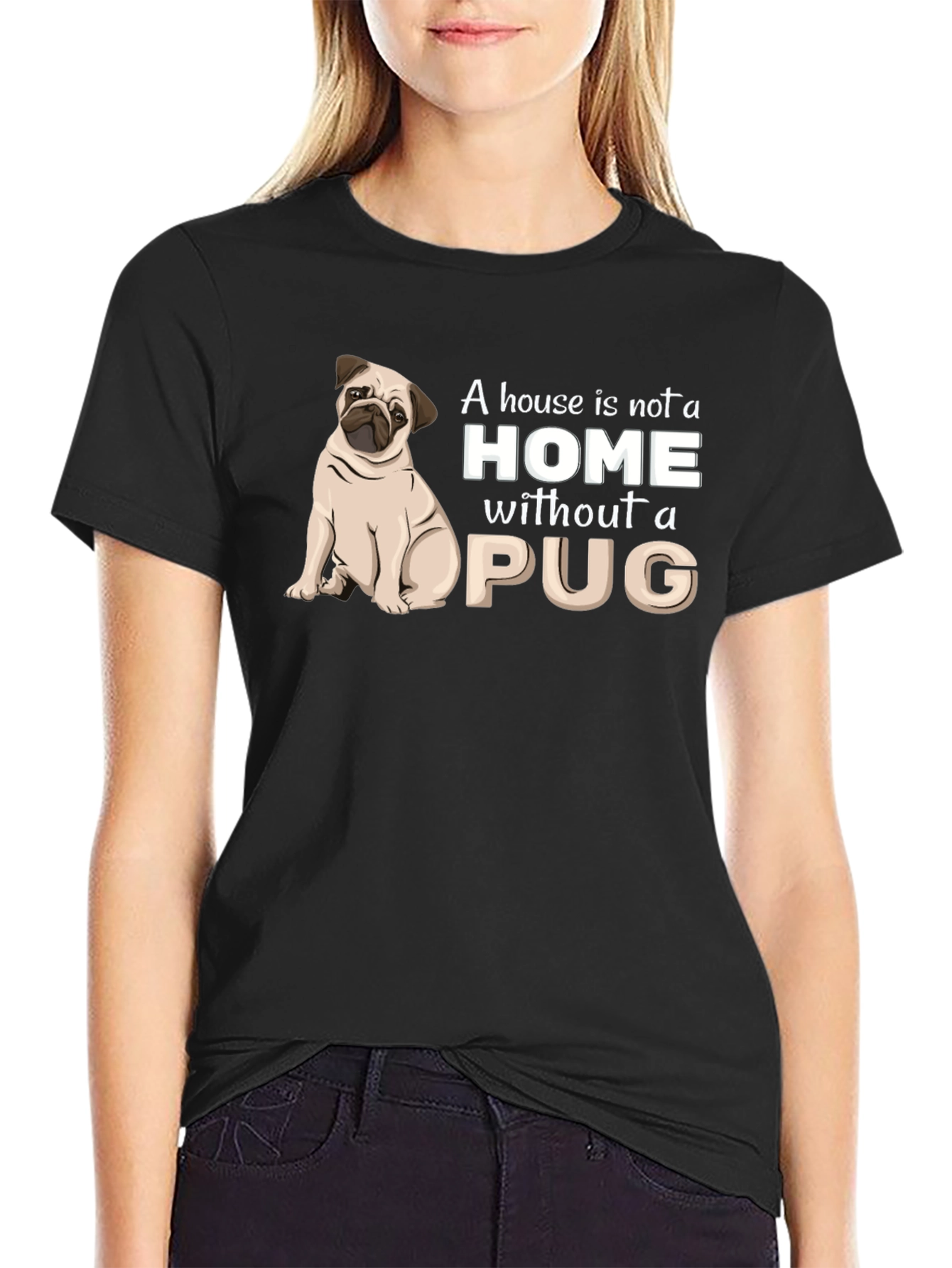 Black Pug Lover T-Shirt: Home Is Where My Pug Is! view 2