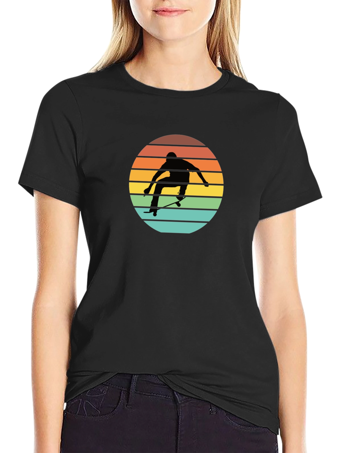 Black Skateboarder Sunset Graphic Tee - Cool Black T-Shirt view 2