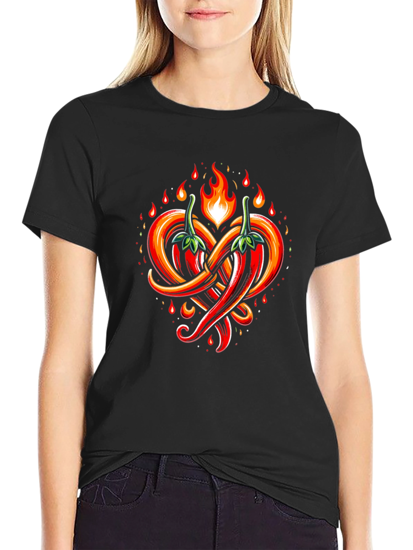 Black Spicy Chili Heart Graphic Tee - Black view 2