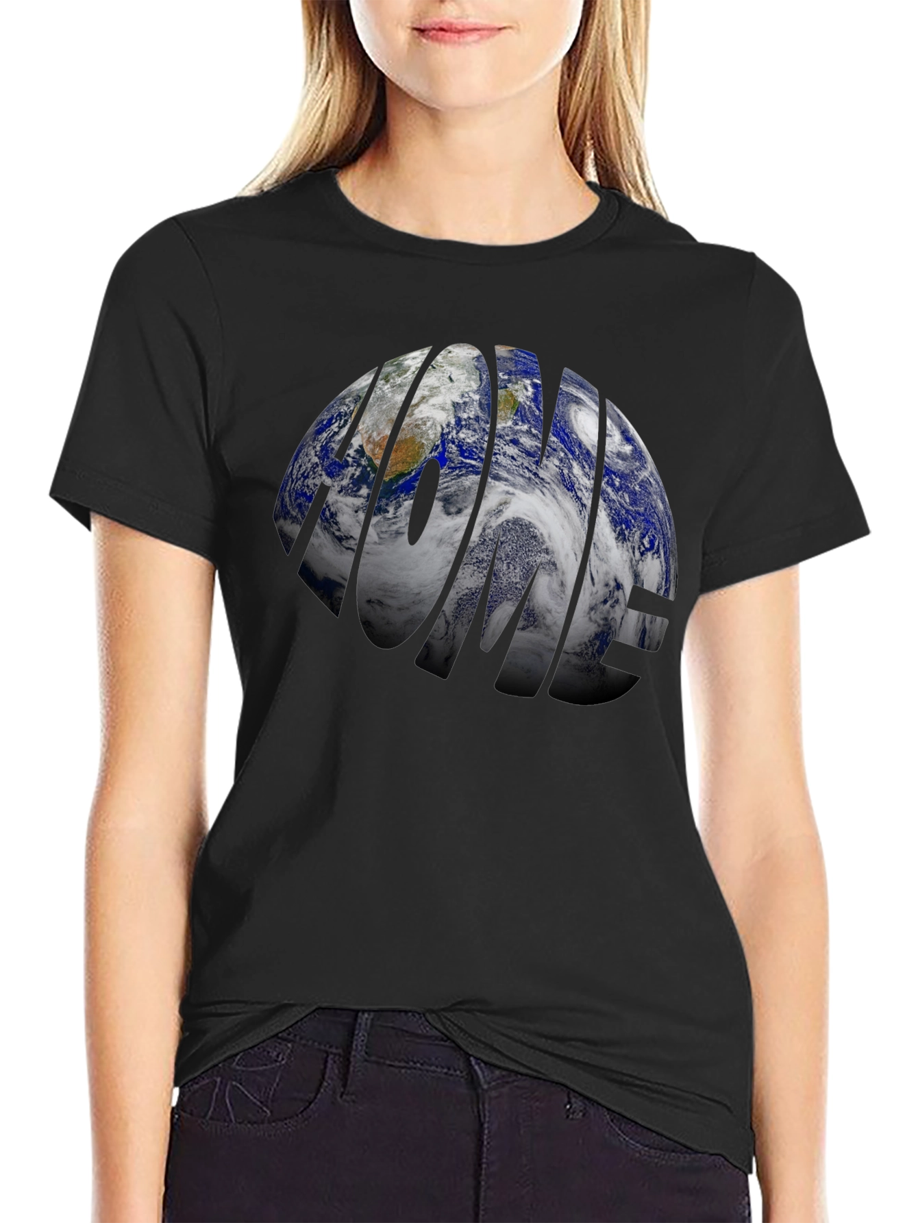 Black Home Planet Earth Graphic T-Shirt - Black view 2