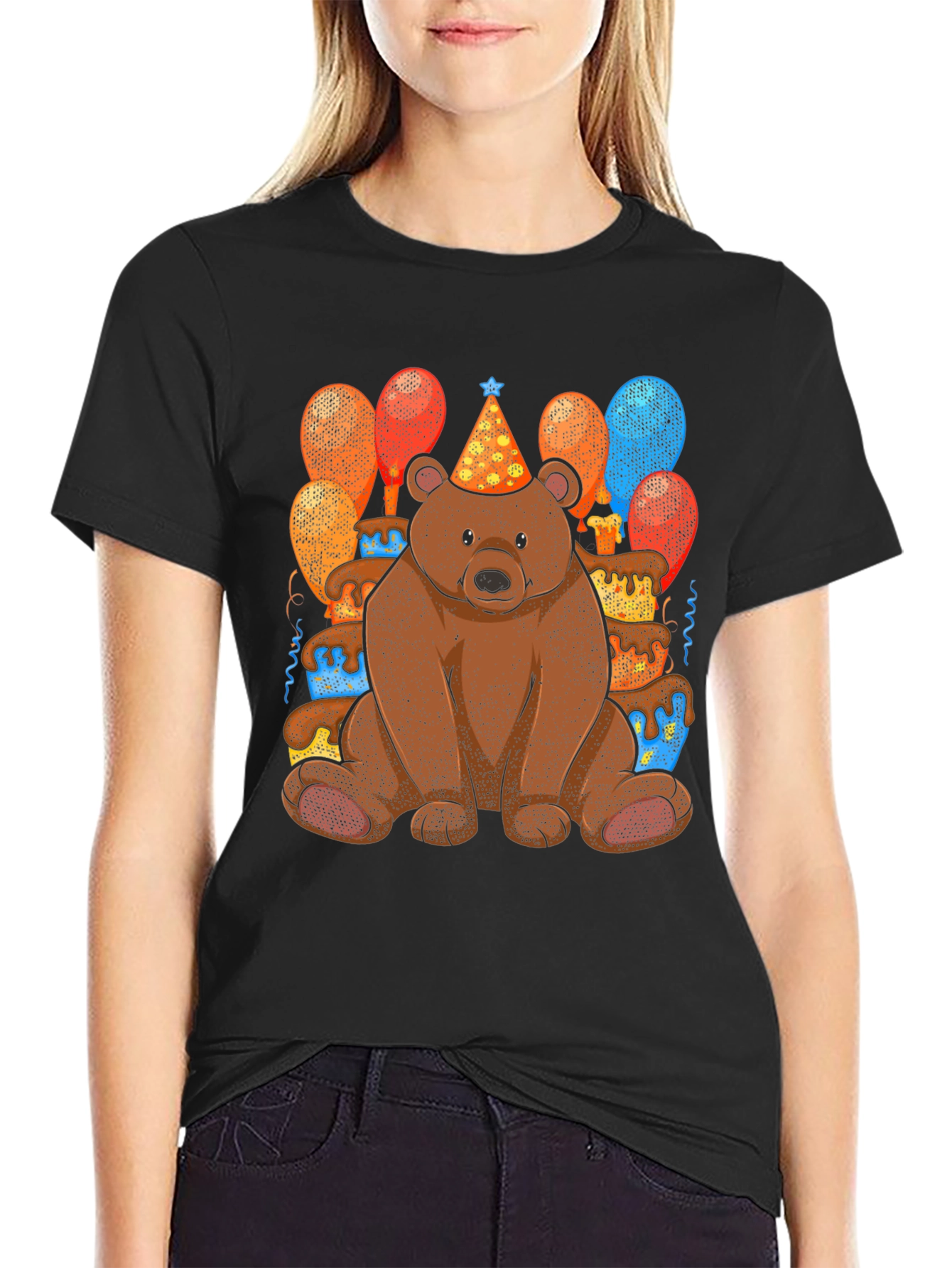 Black Birthday Bear T-Shirt: Cute Cartoon Animal Tee view 2