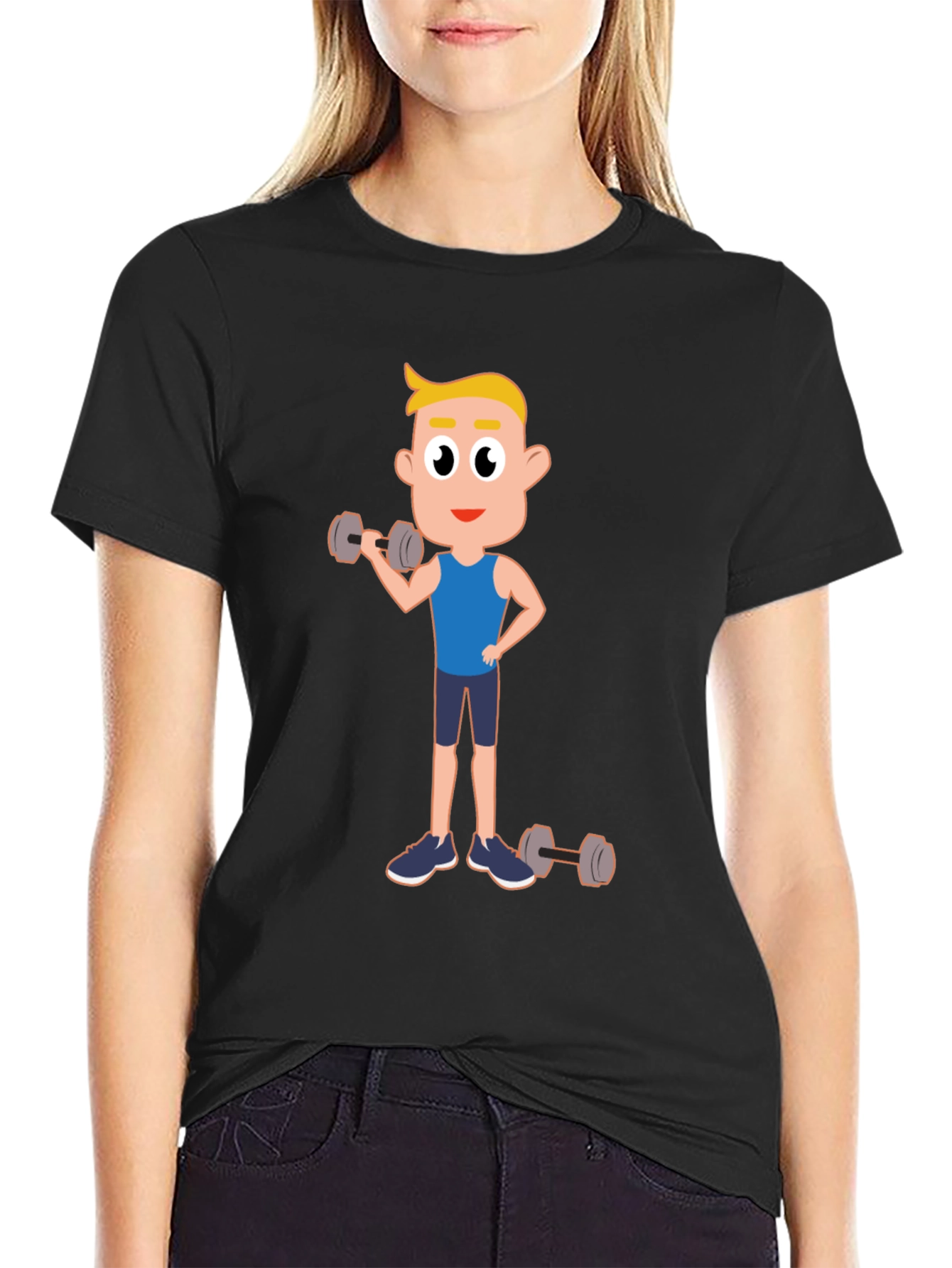 Black Cartoon Fitness T-Shirt: Gym Workout Tee view 2
