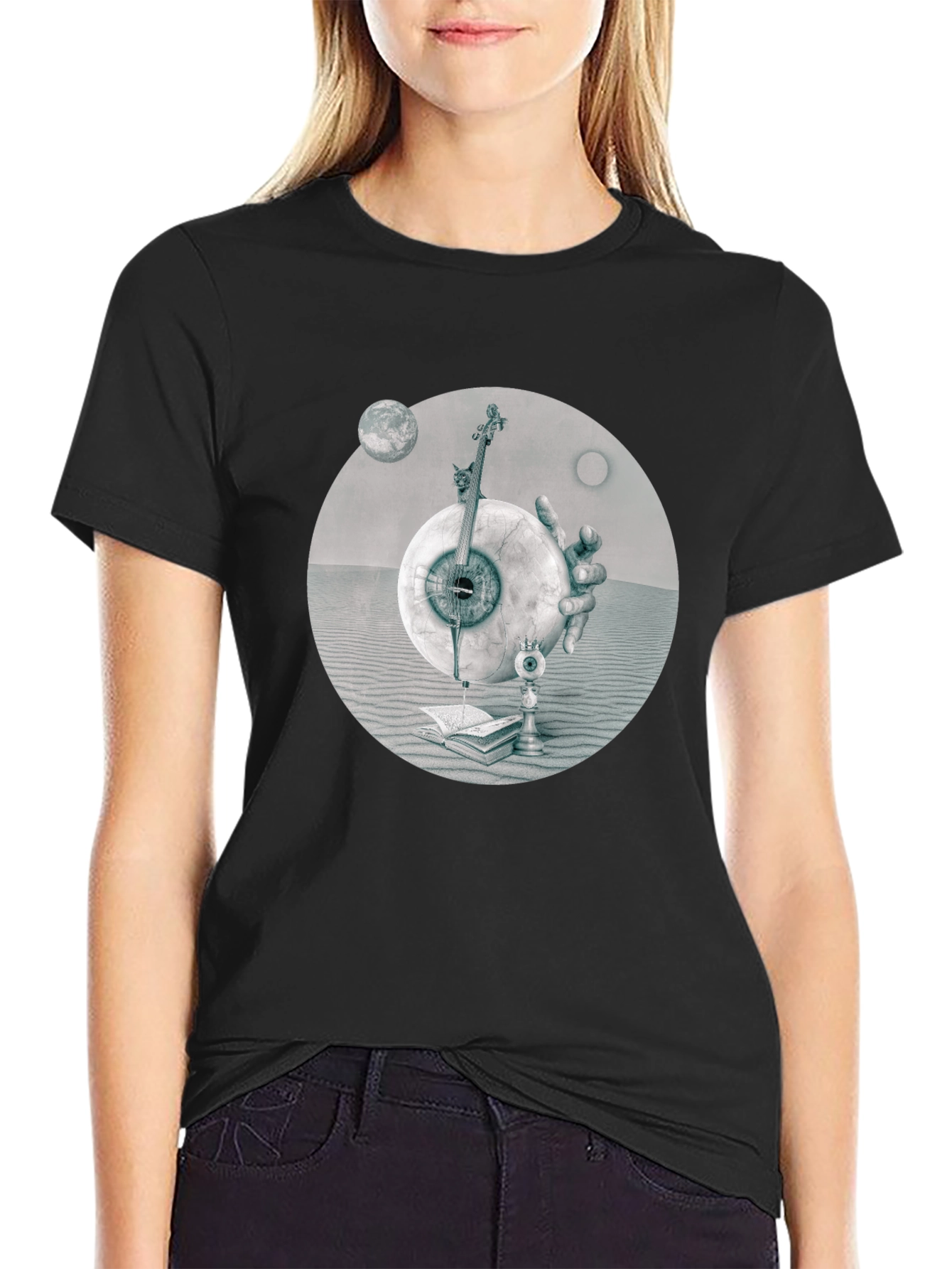 Black Surreal Eye & Violin Graphic Tee view 2