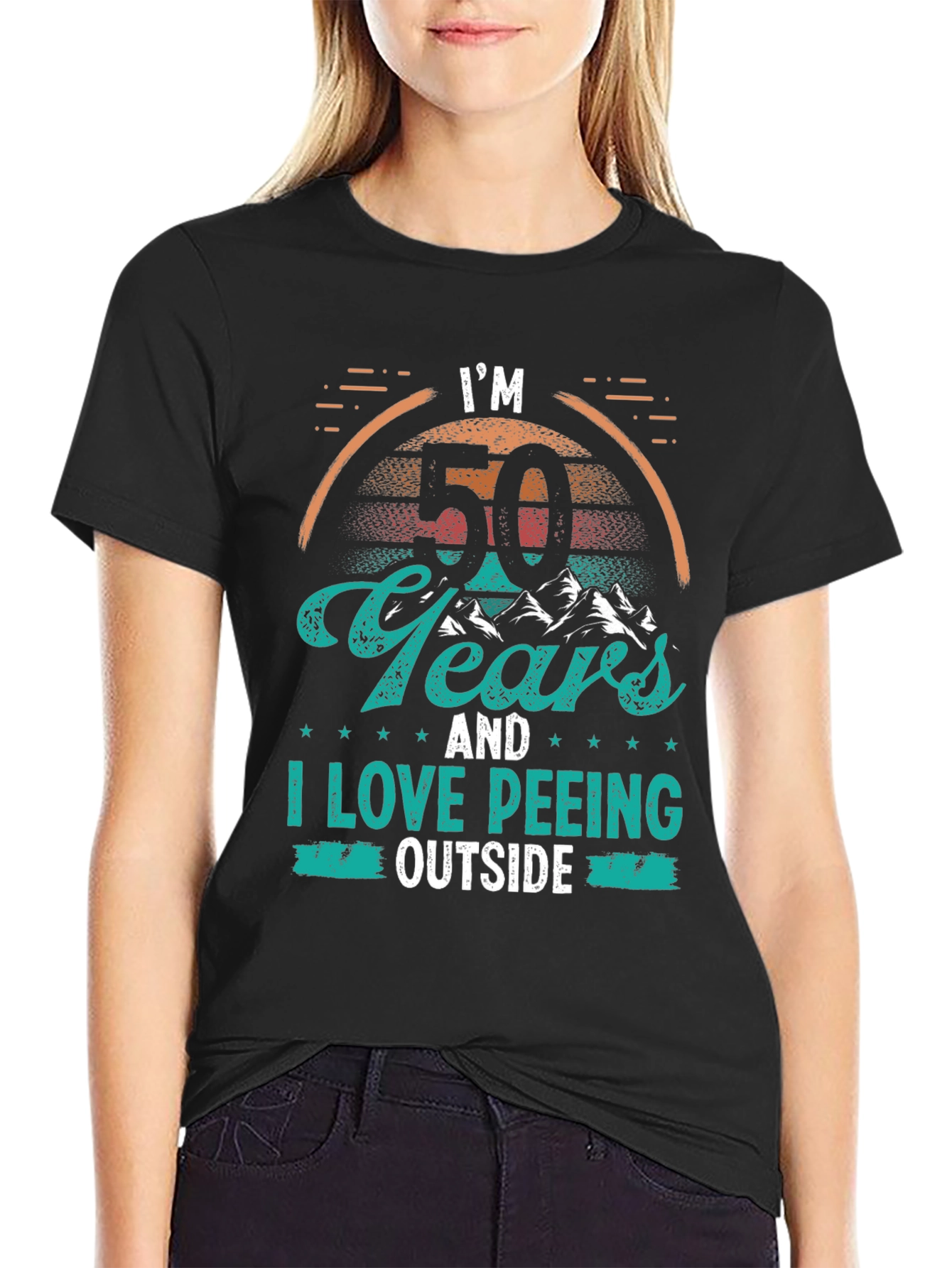 Black Funny 50th Birthday Peeling Outdoors T-Shirt view 2