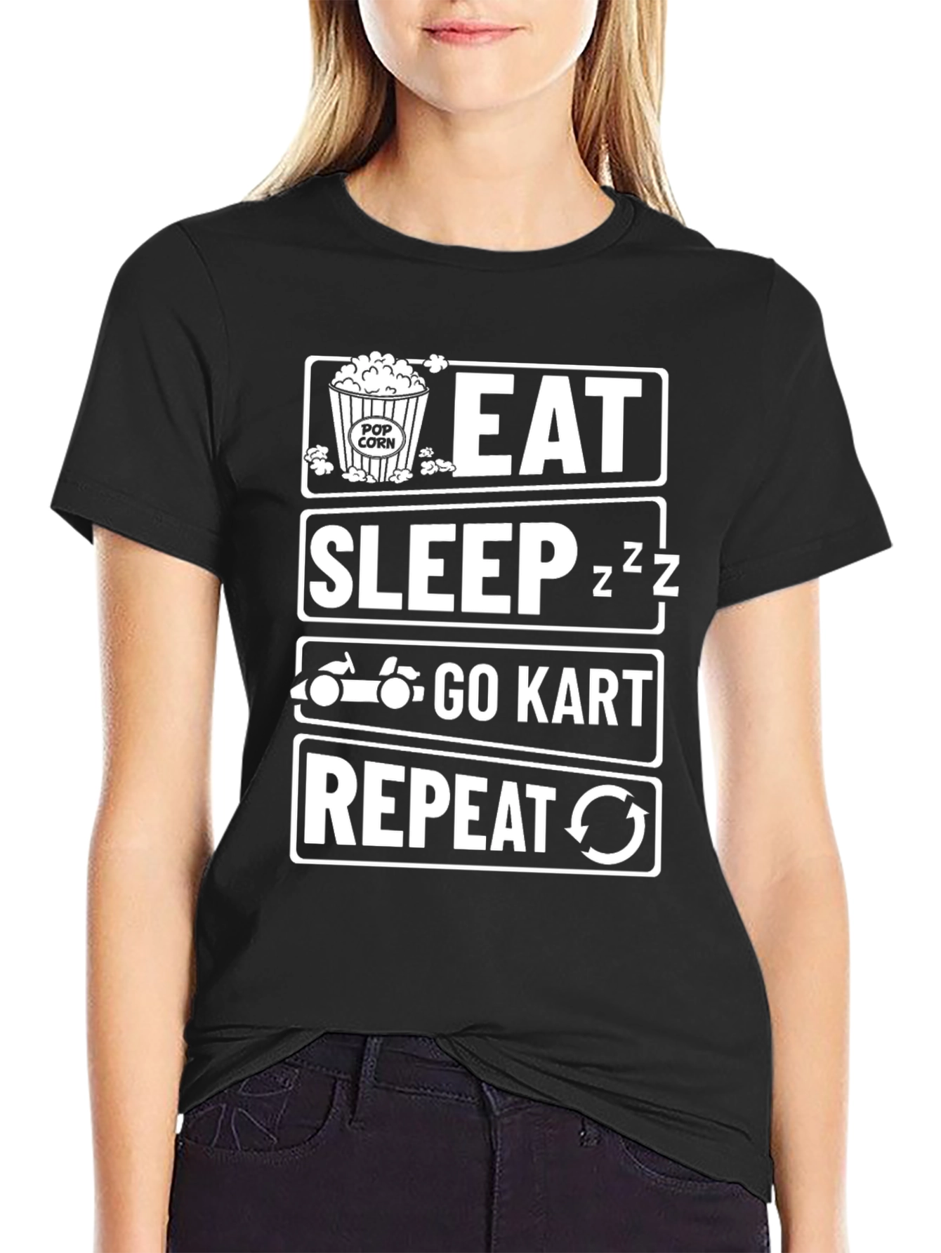 Black Eat Sleep Go Kart Repeat Graphic Tee view 2