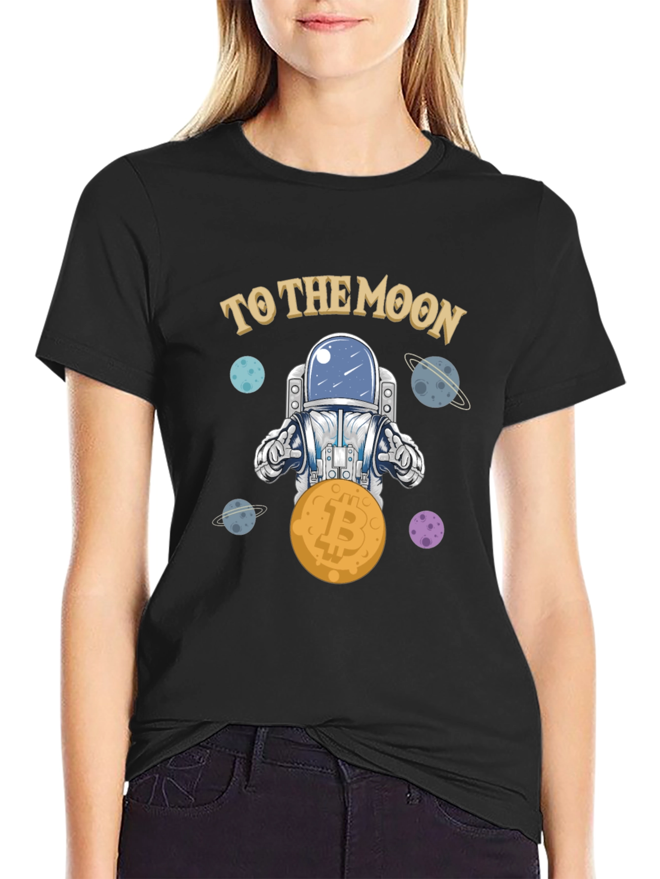 Black Bitcoin Astronaut T-Shirt - To The Moon Crypto Tee view 2
