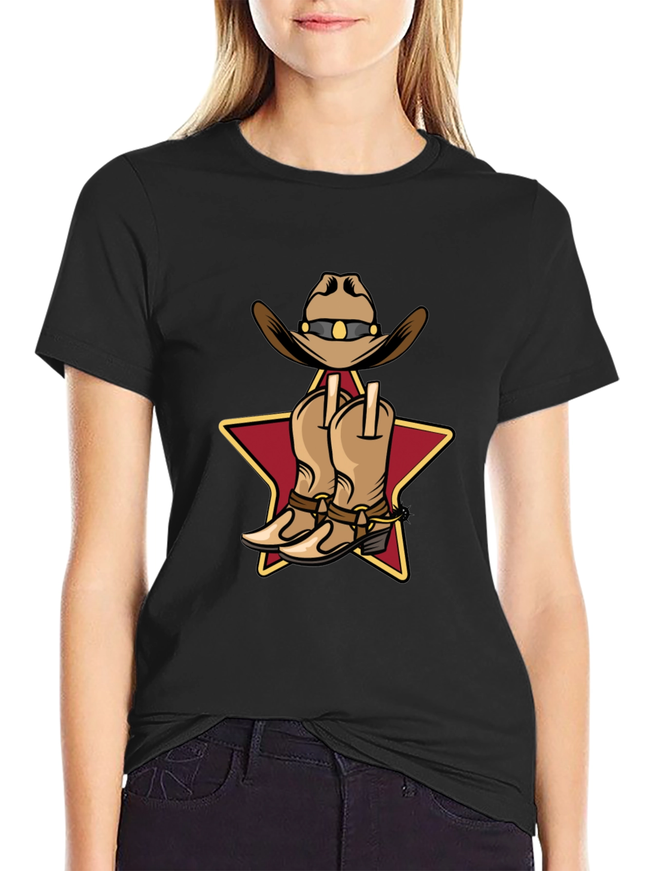 Black Cowboy Hat and Boots Graphic T-Shirt view 2