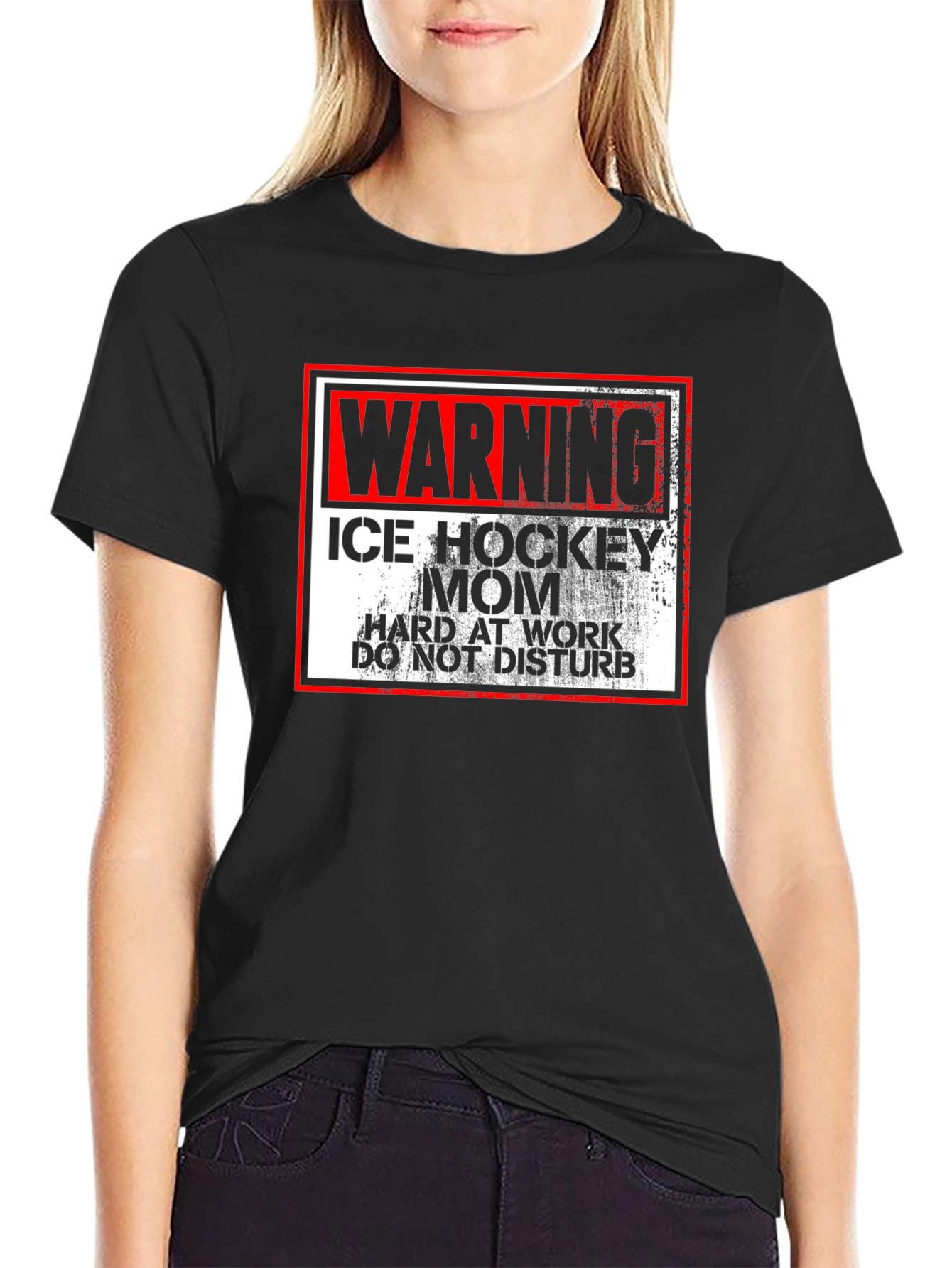 Black Warning Ice Hockey Mom T-Shirt view 2