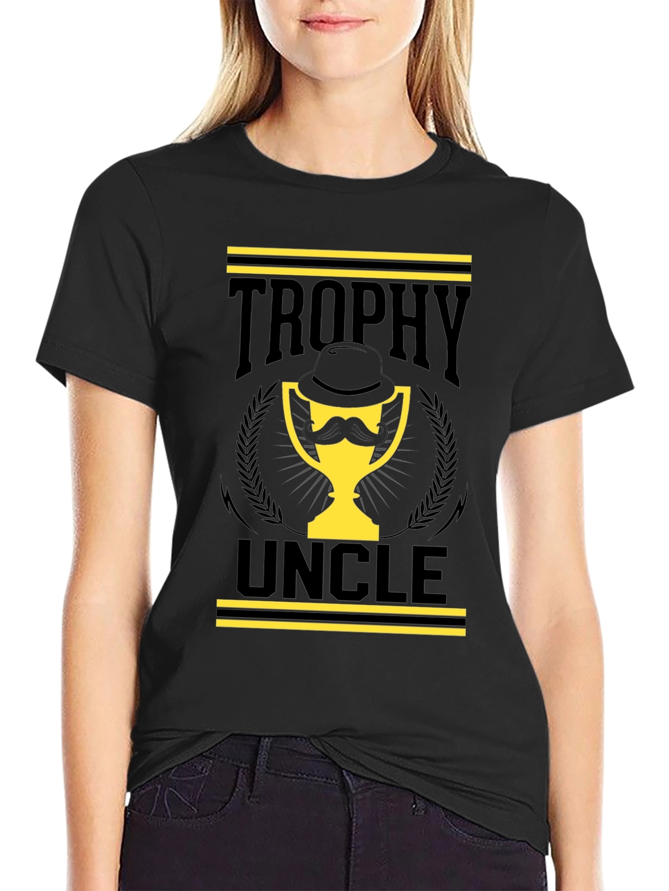 Black Trophy Uncle Graphic Tee - Black Cotton T-Shirt view 2