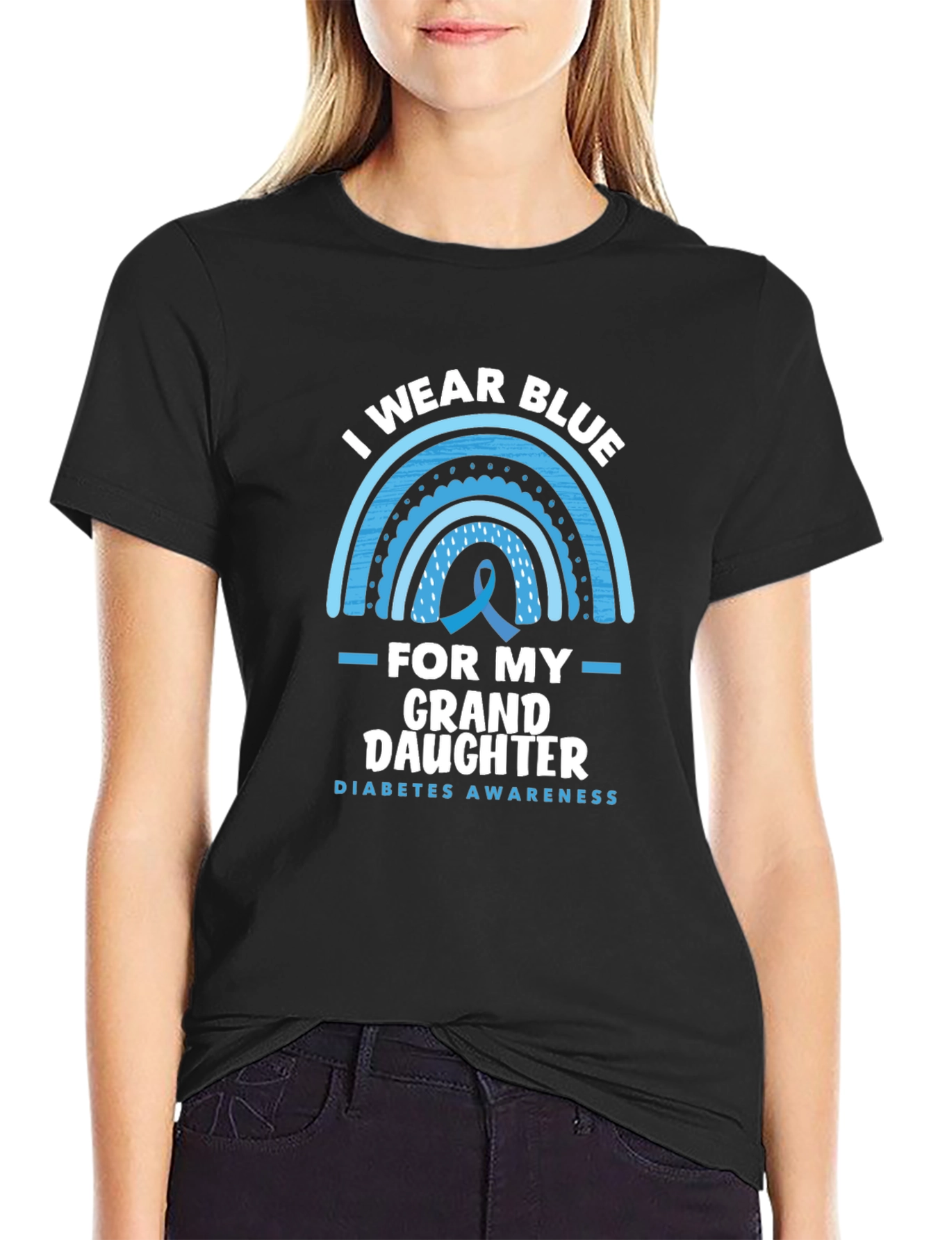 Black I Wear Blue For My Granddaughter T-Shirt Diabetes Awareness view 2