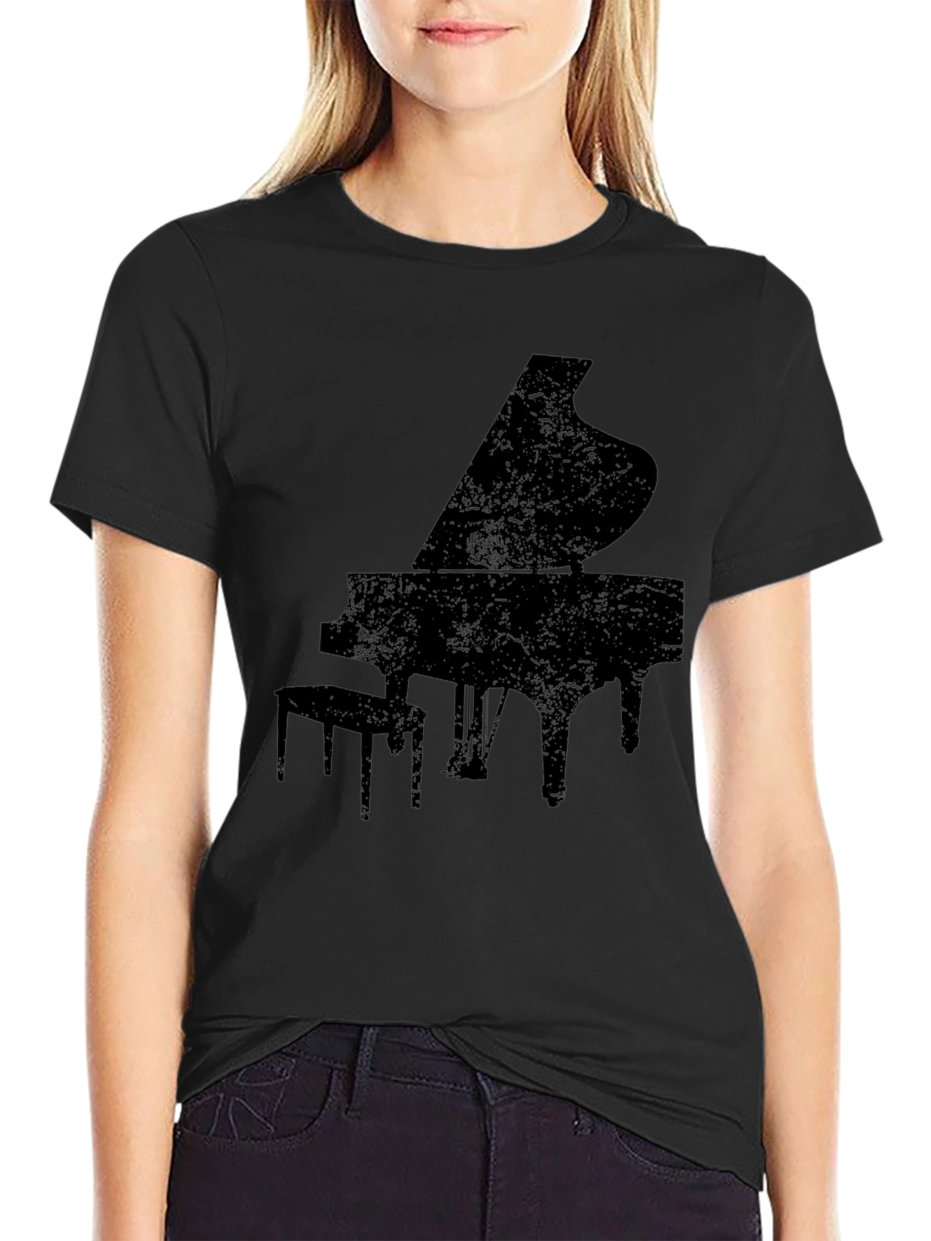 Black Grand Piano Silhouette Graphic Tee - Black view 2