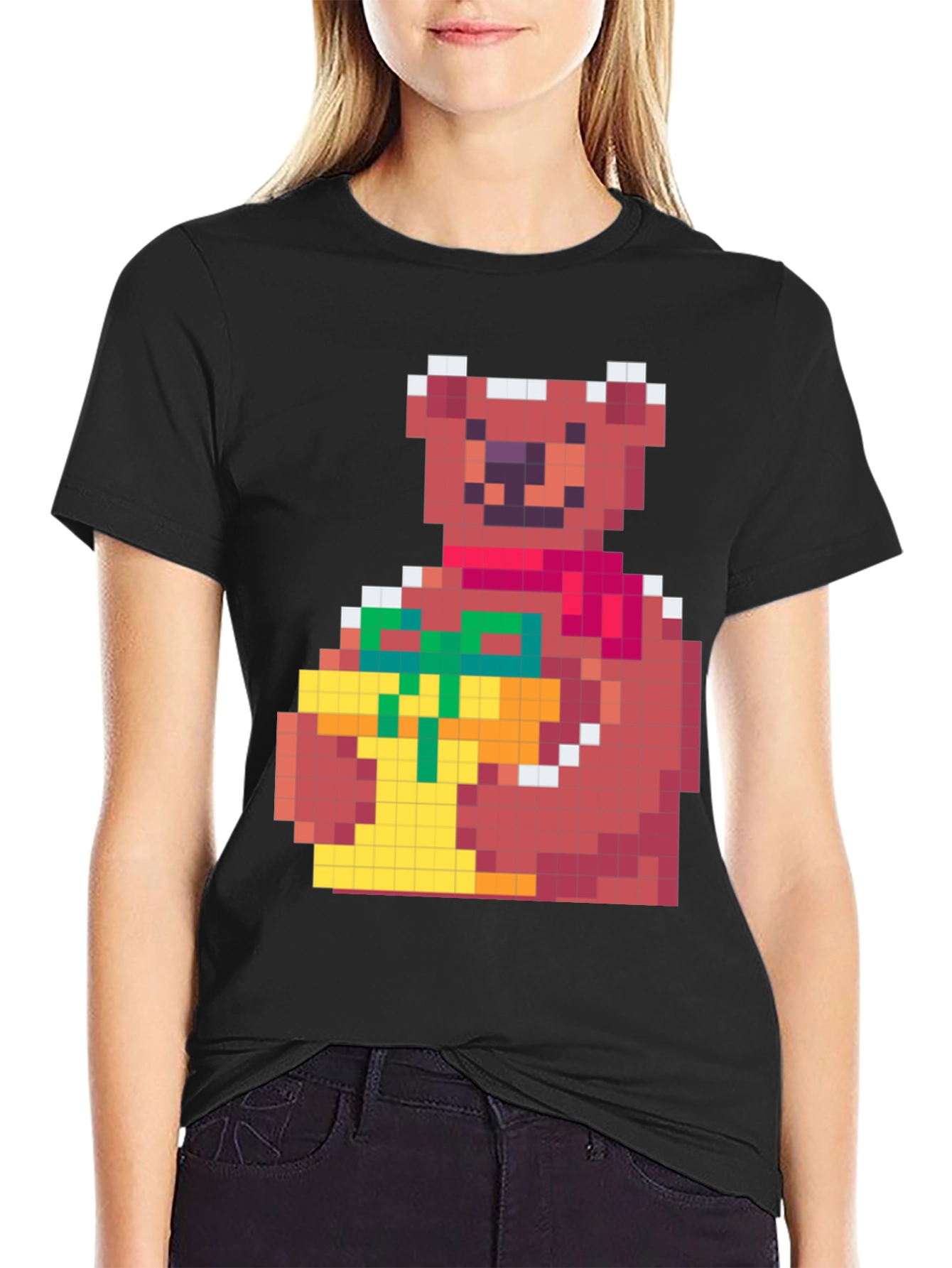 Black Pixelated Bear with Gift T-Shirt view 2