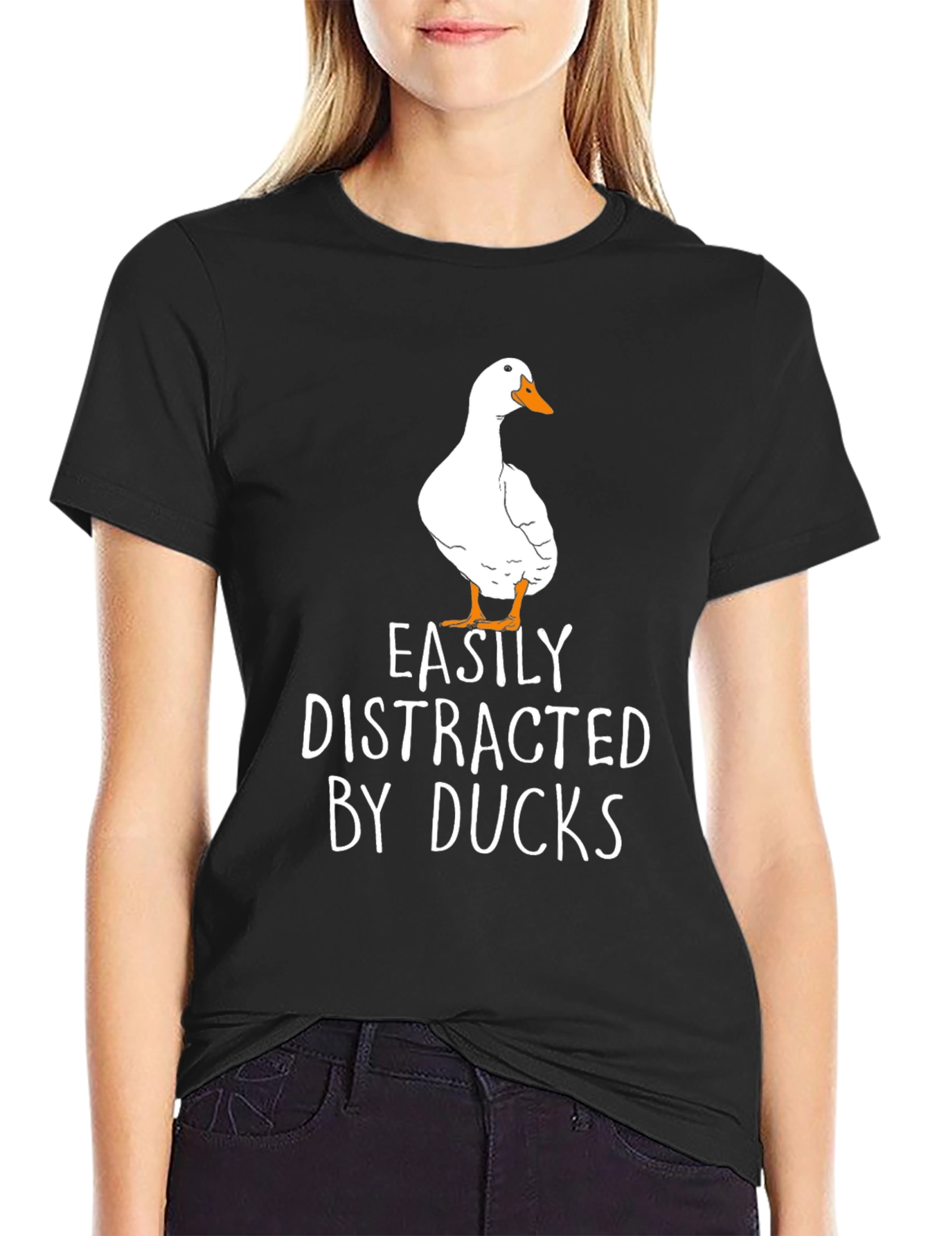 Black Easily Distracted By Ducks T-Shirt, Duck Lover Tee view 2