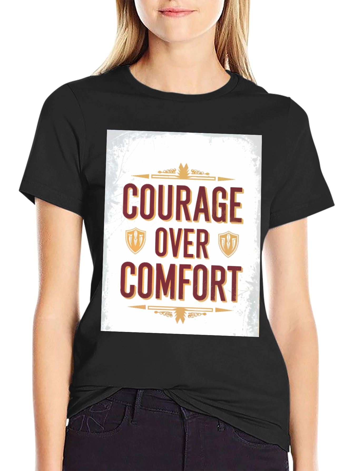 Black Courage Over Comfort Graphic Tee - Motivational Design view 2