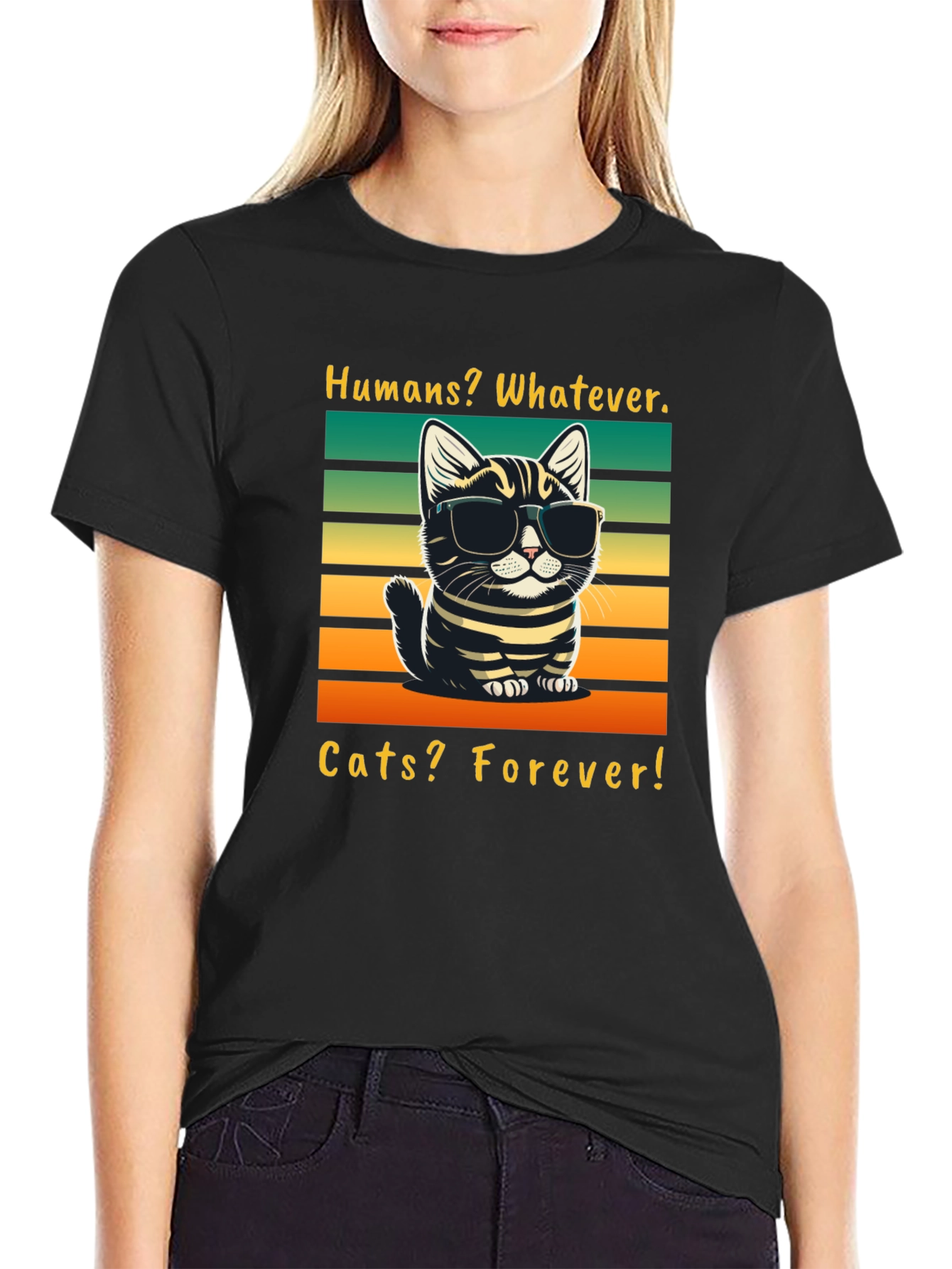 Black Humans Whatever Cats Forever T-Shirt view 2