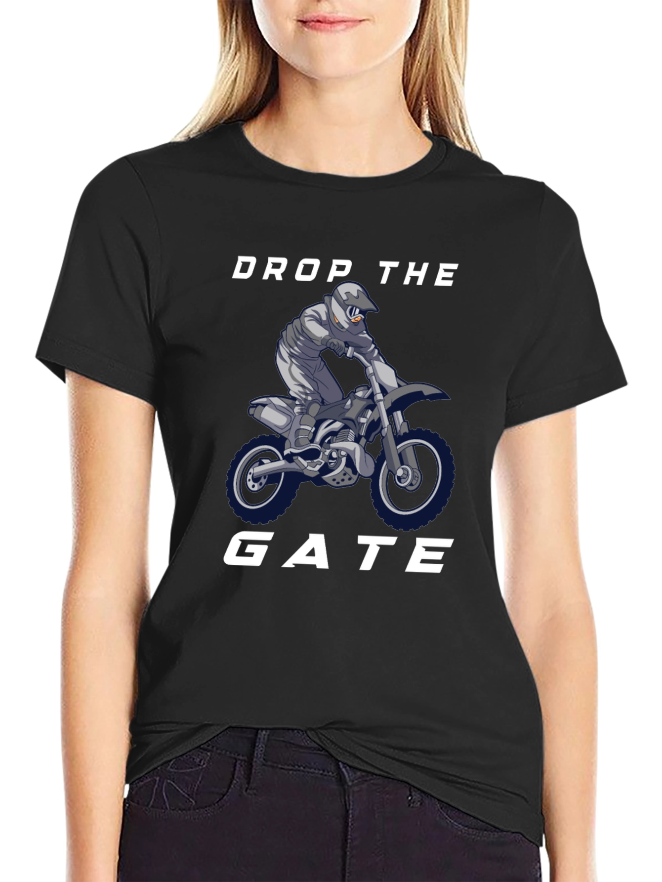 Black Drop the Gate T-Shirt - Motocross Rider Design view 2