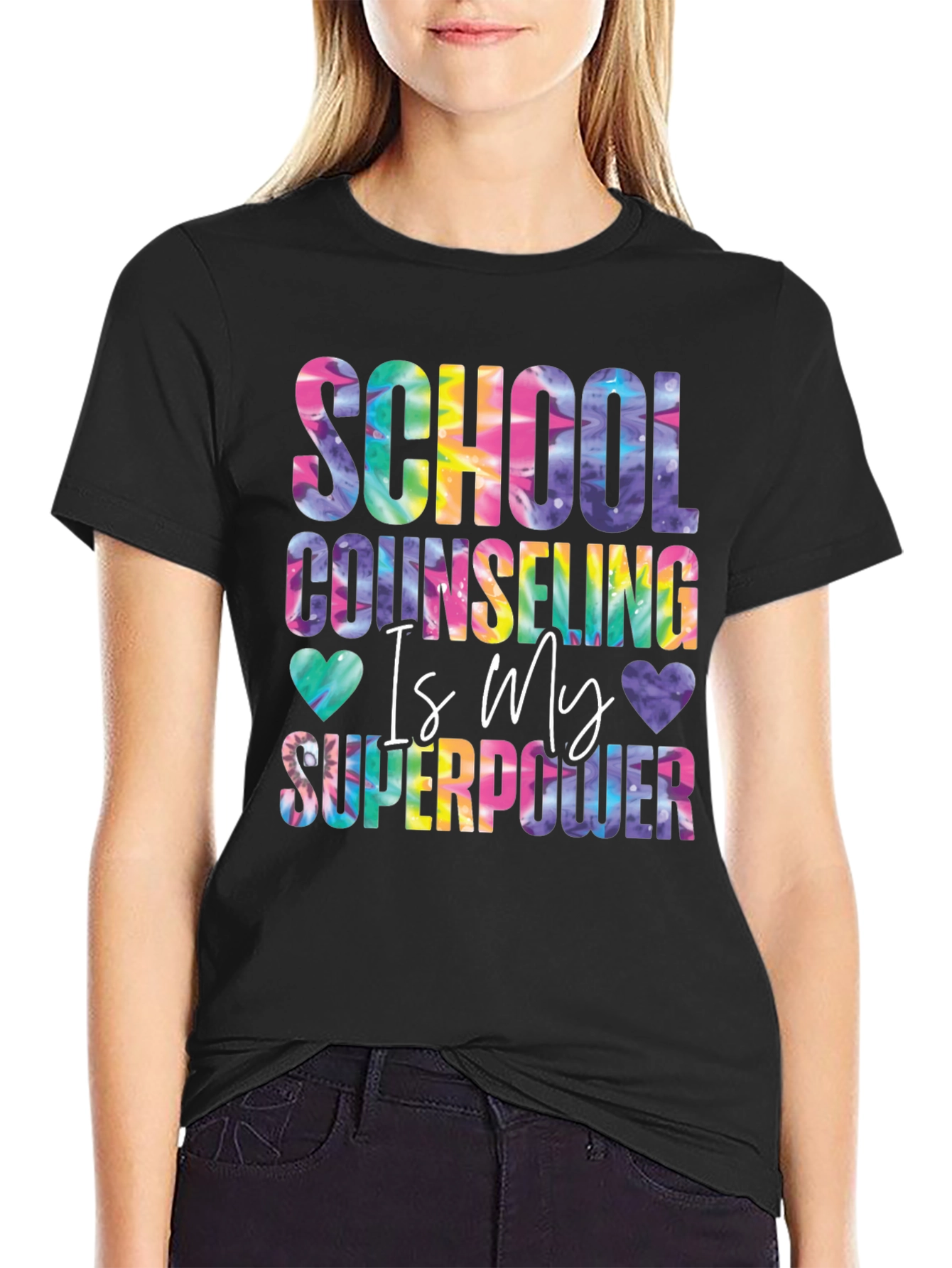 Black School Counselor Superpower Tie Dye Graphic Tee view 2