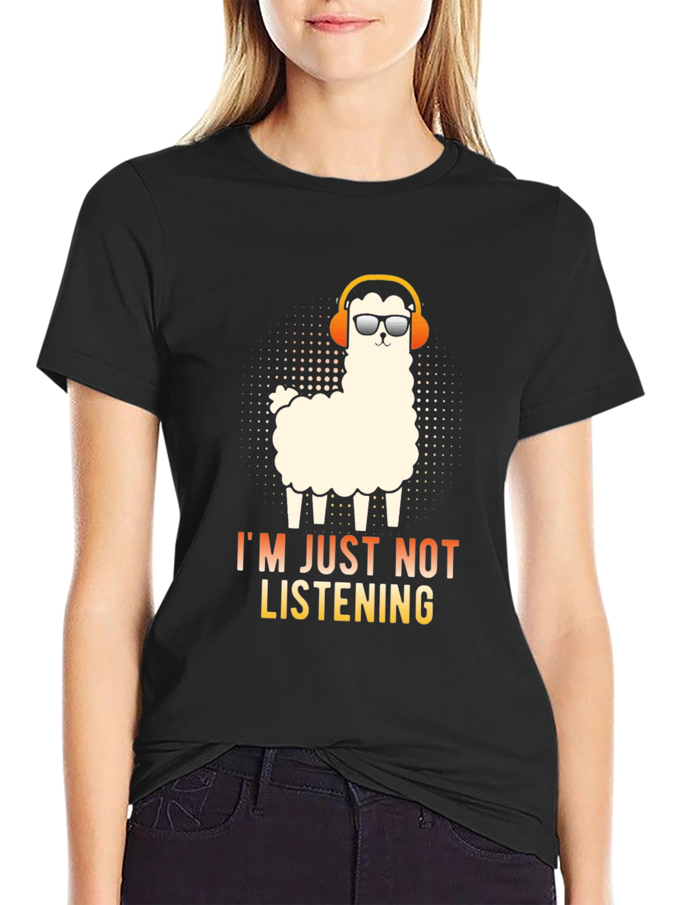 Black Llama Headphones Graphic T-Shirt - I'm Just Not Listening view 2