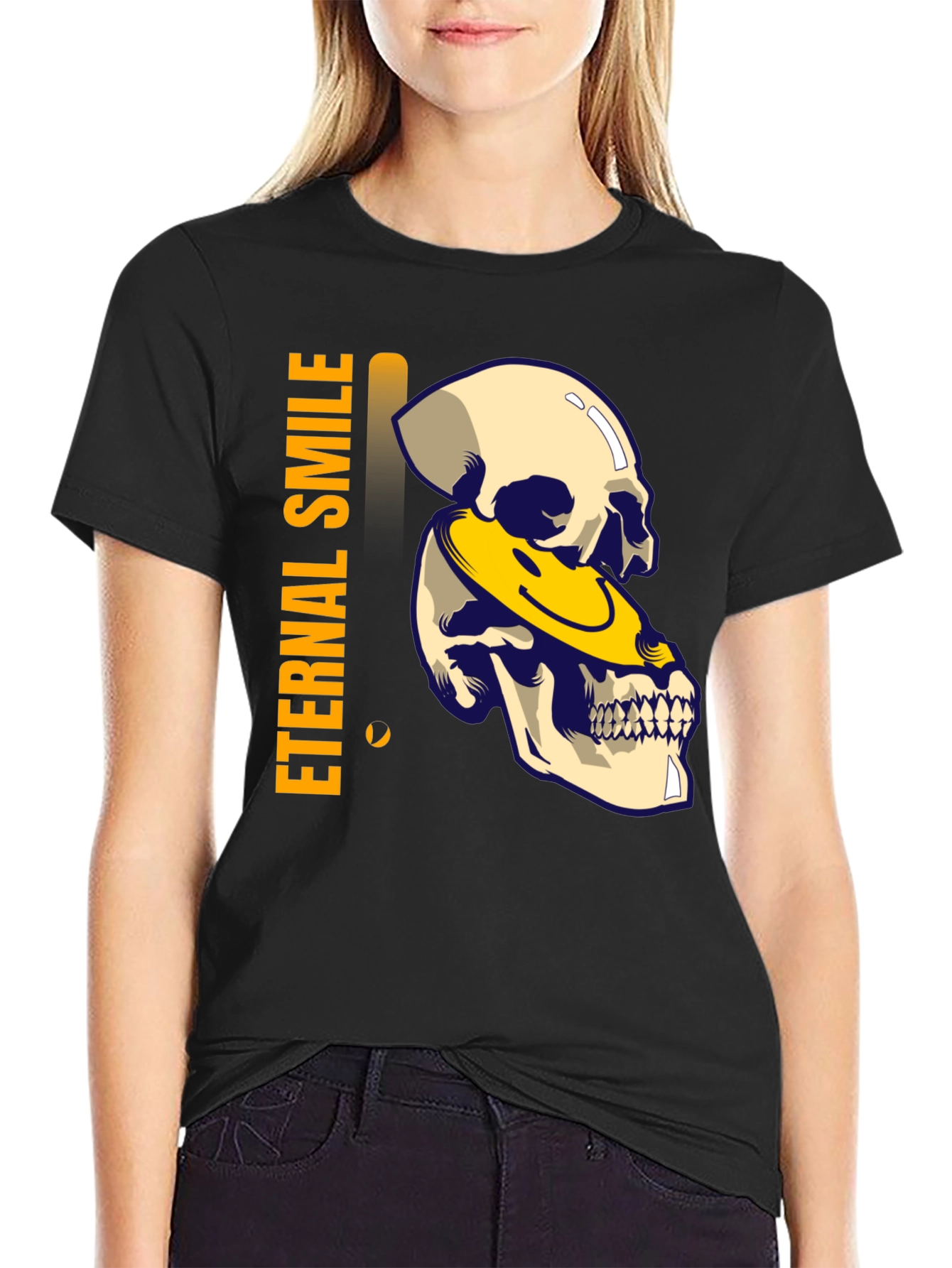 Black Eternal Smile Skull Graphic T-Shirt - Black view 2