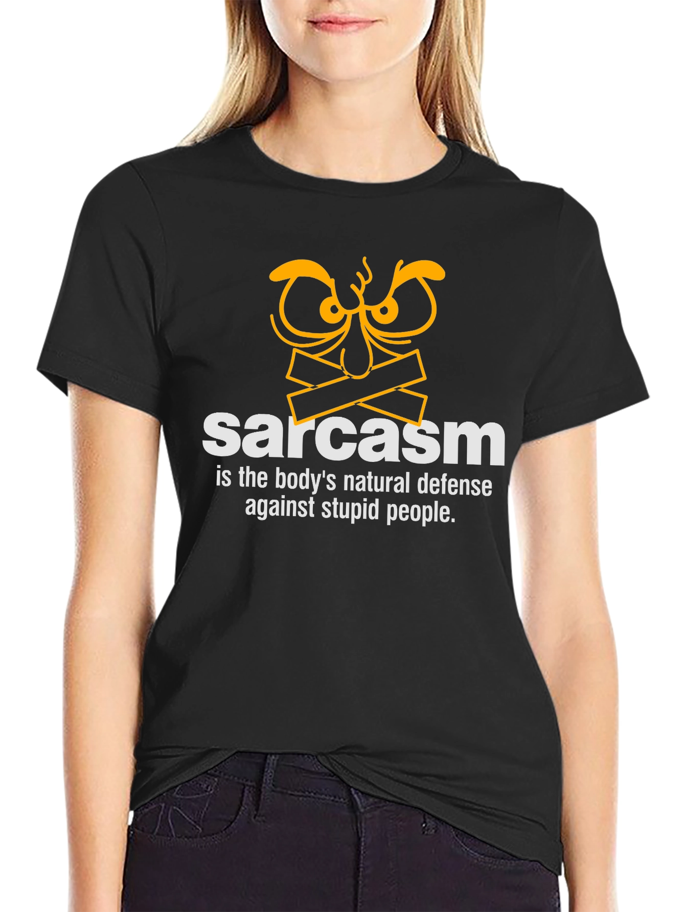 Black Sarcasm Defense Black Graphic Tee view 2