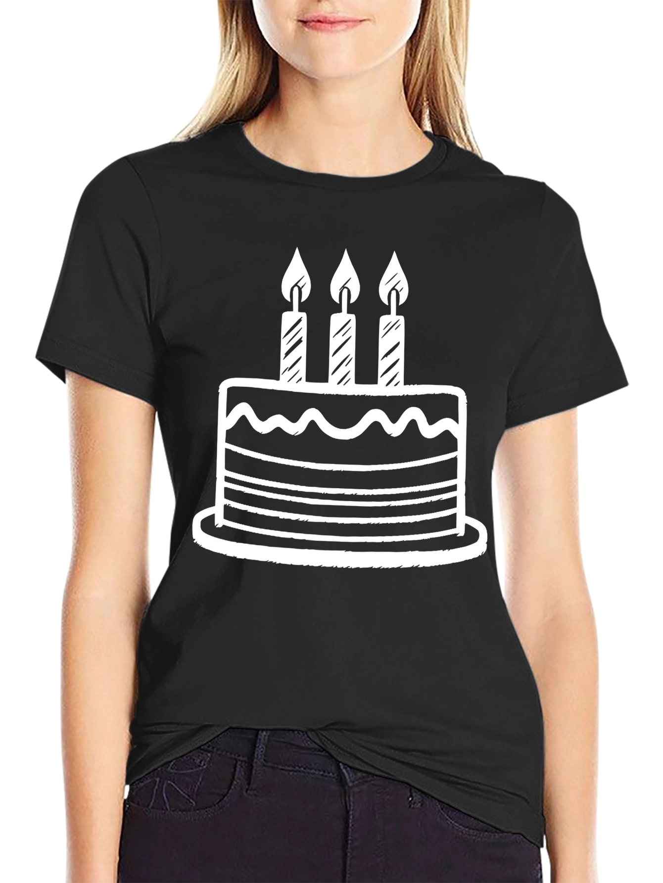 Black Birthday Cake Graphic Tee - Black Cotton T-Shirt view 2