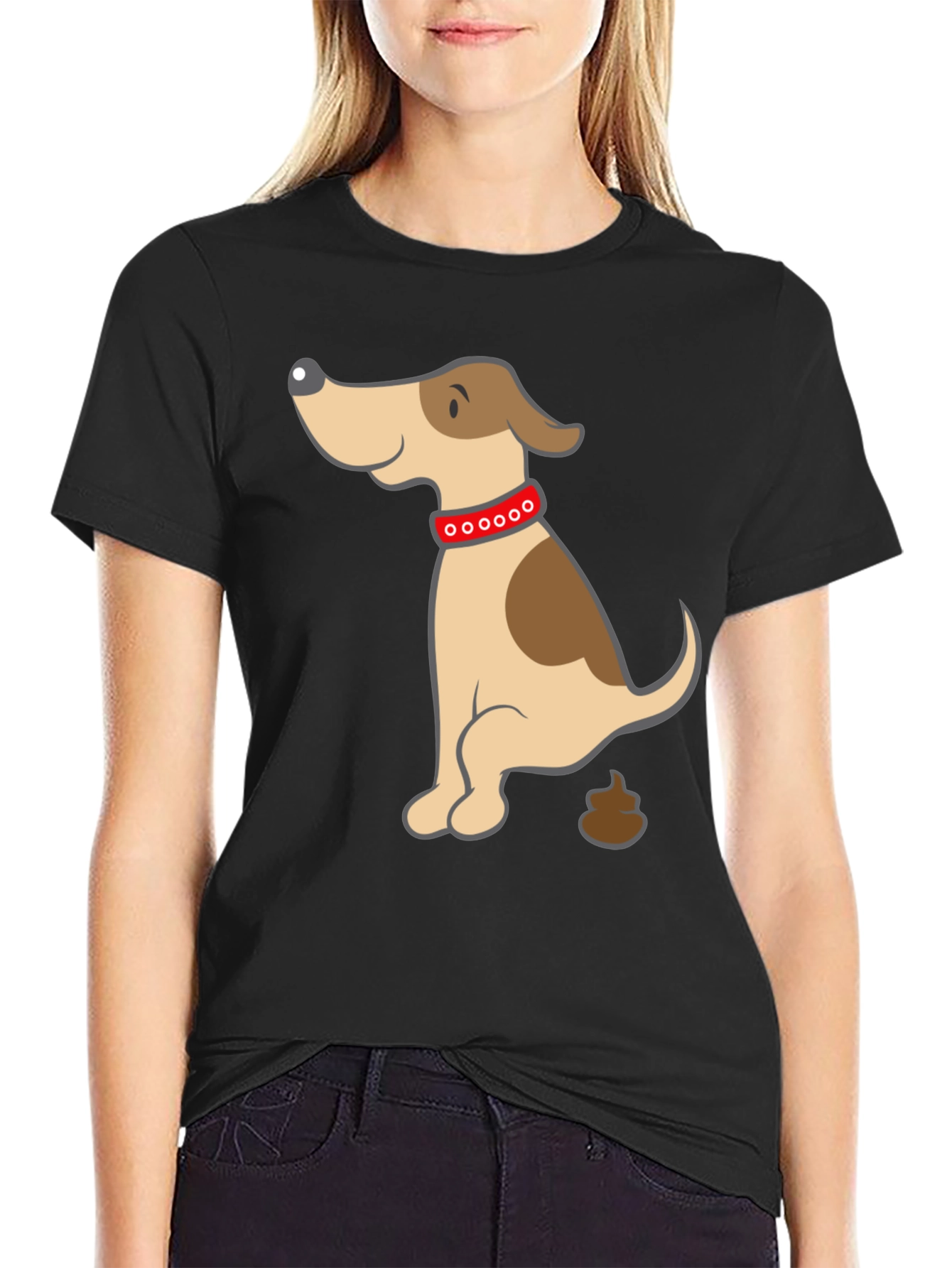 Black Funny Dog Poop Cartoon Black T-Shirt view 2