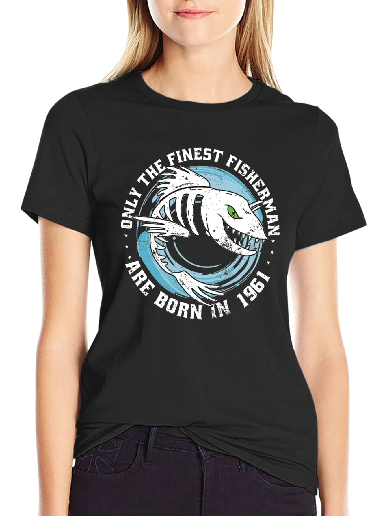 Black Finest Fisherman Born in 1961 Black T-Shirt view 2