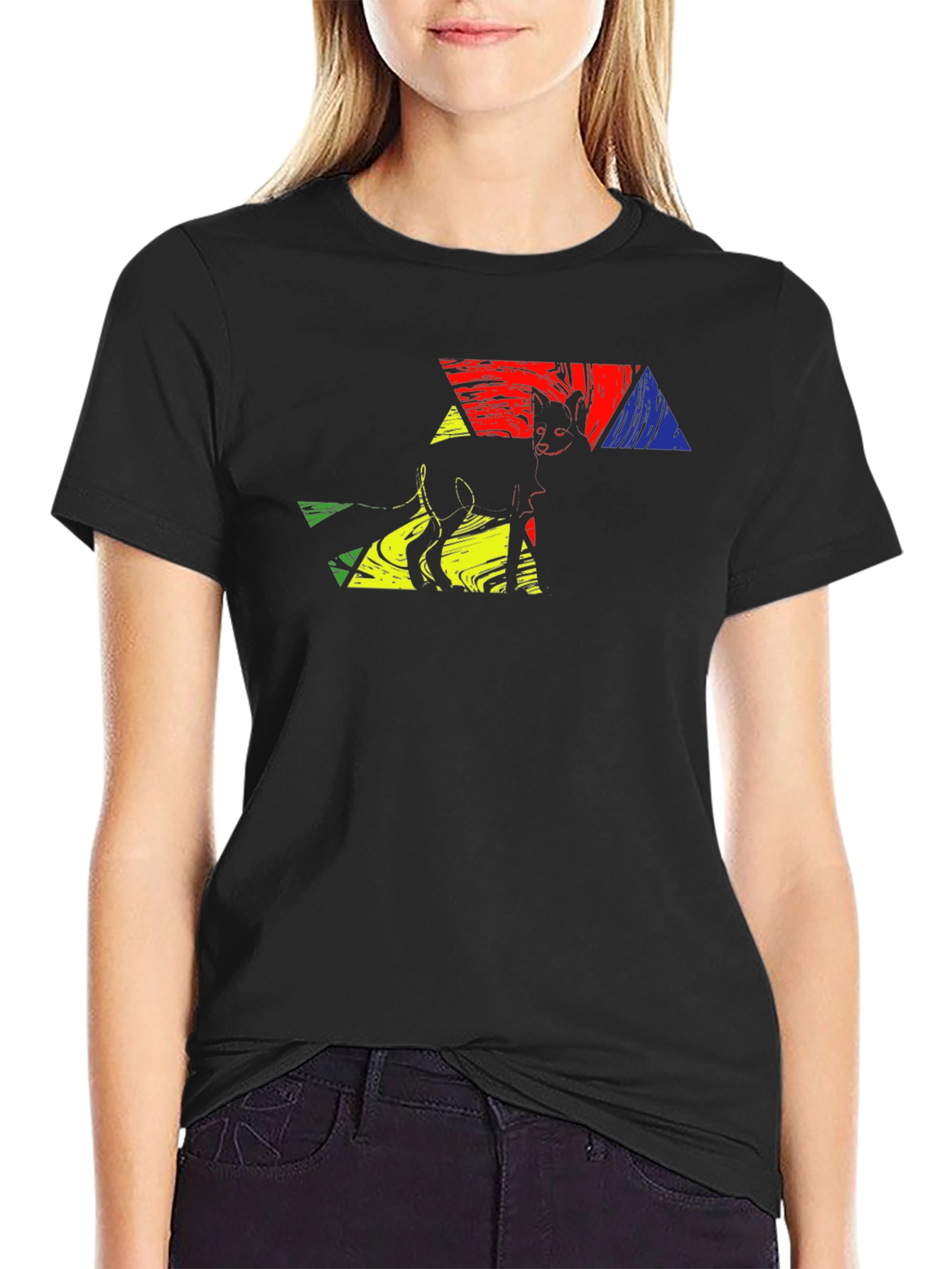 Black Abstract Cat Art Graphic T-Shirt view 2