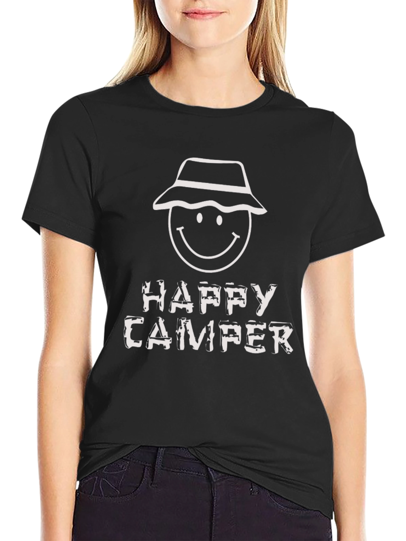 Black Happy Camper Graphic Tee - Black Cotton T-Shirt view 2