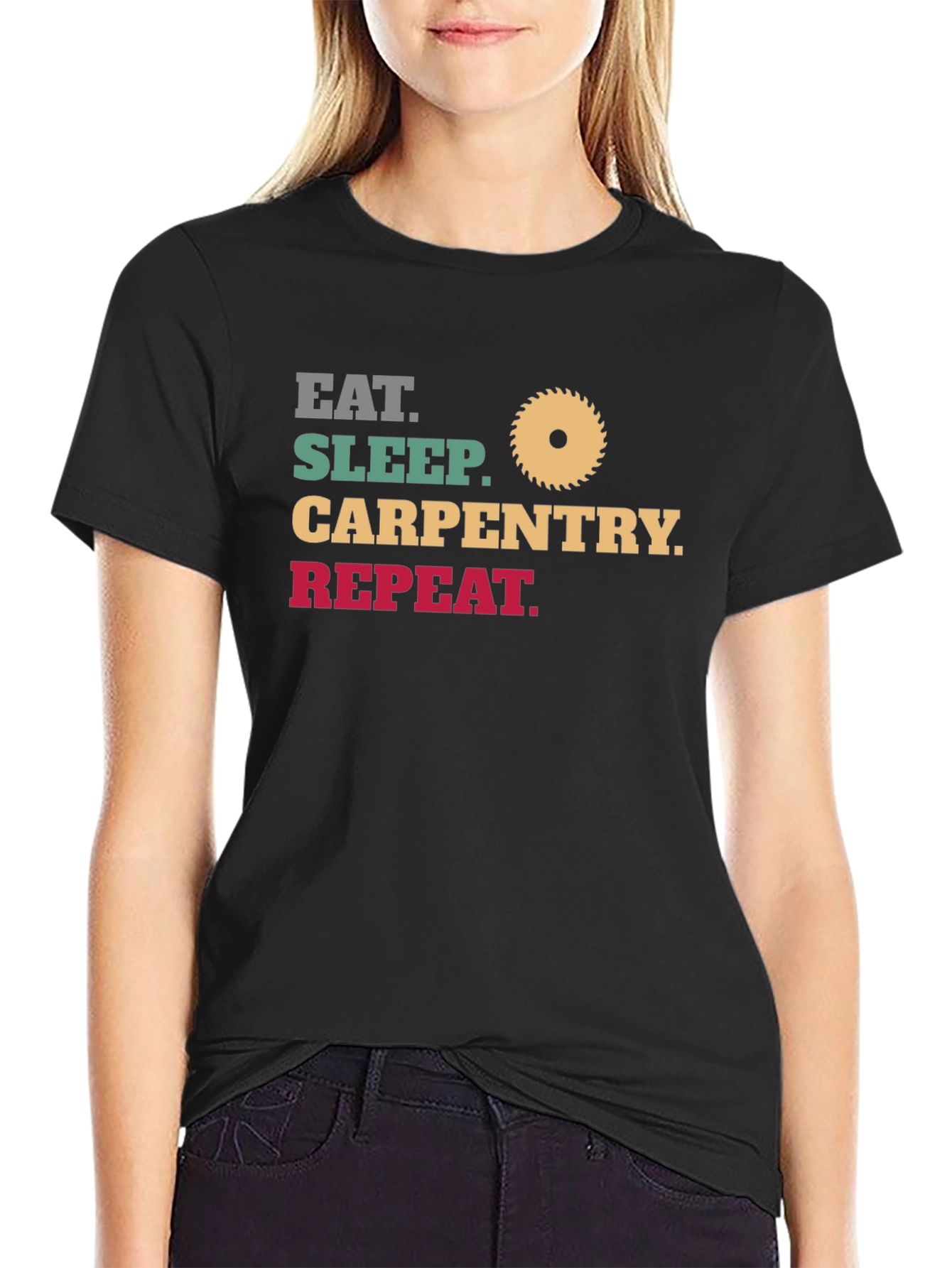 Black Eat Sleep Carpentry Repeat - Men's Black T-Shirt view 2
