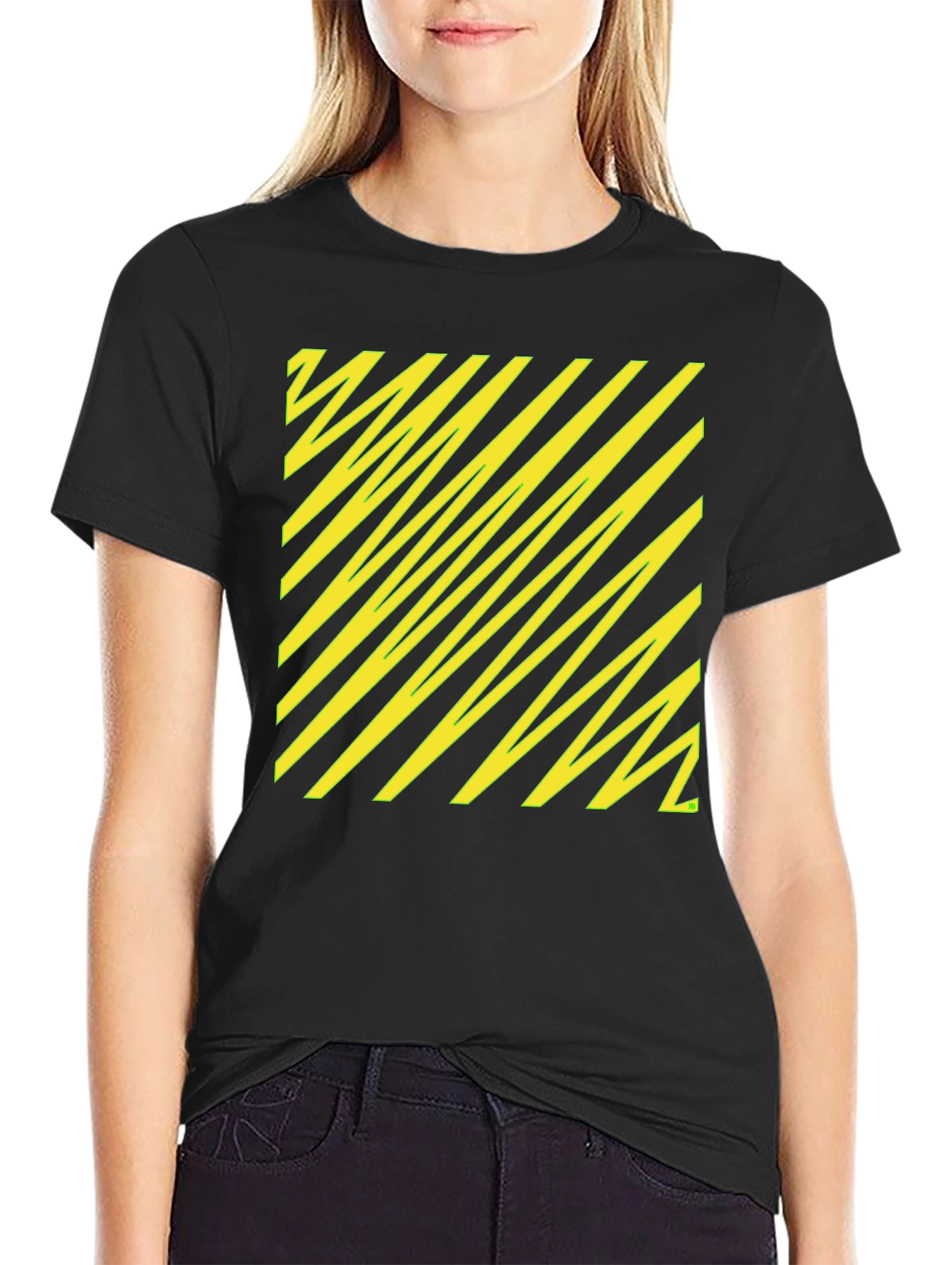 Black Black Tee with Yellow Diagonal Pattern view 2