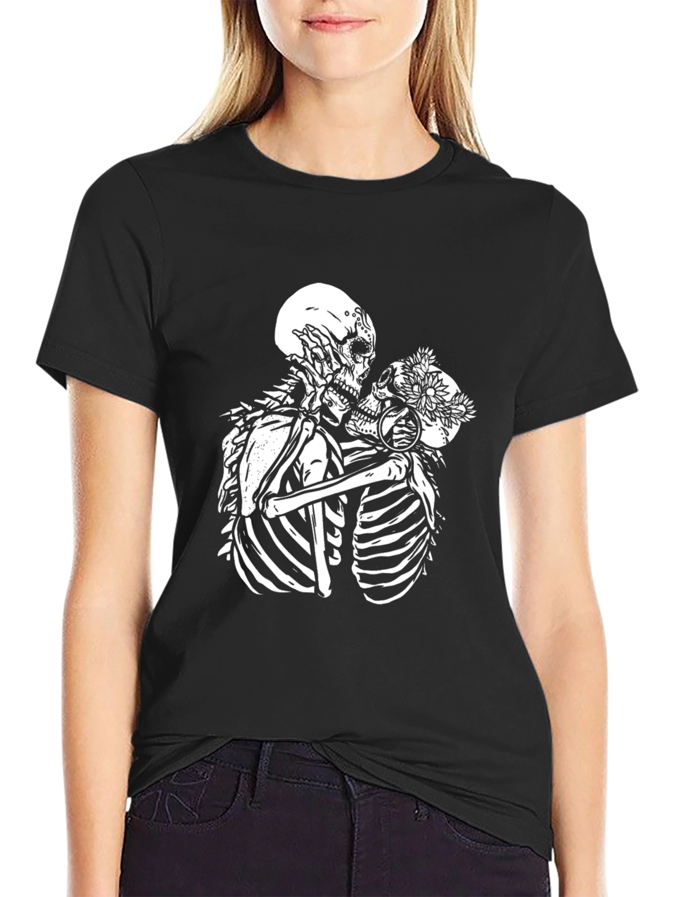 Black Skeleton Lovers Black Graphic T-Shirt view 2