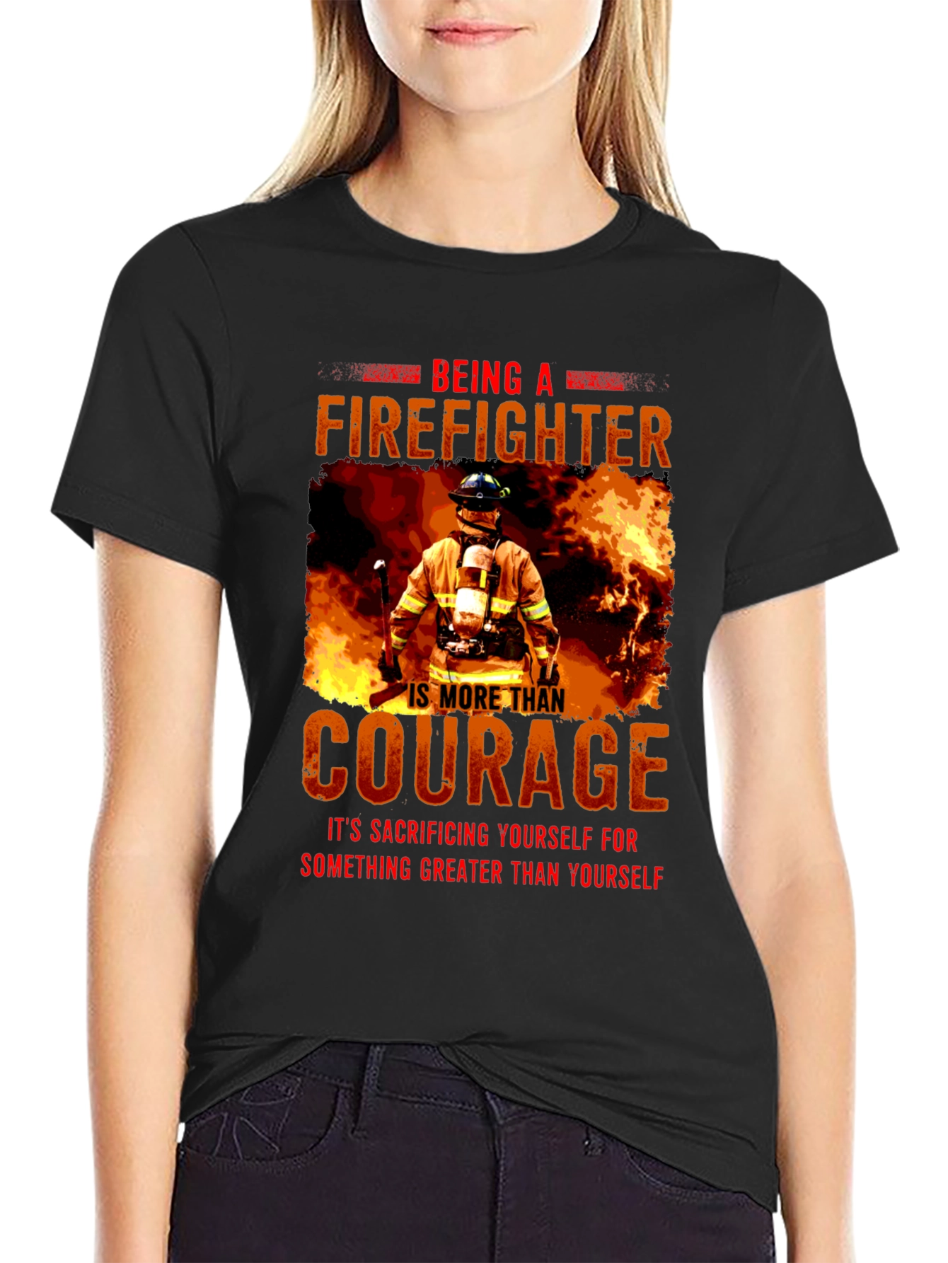 Black Firefighter Courage T-Shirt view 2