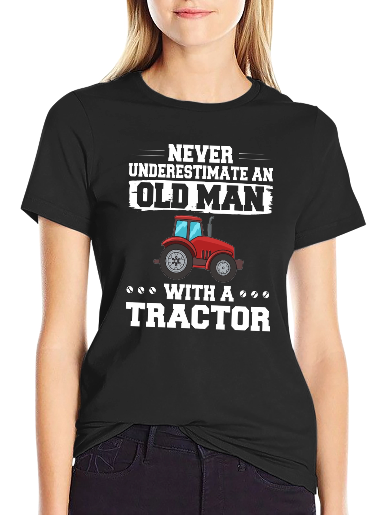 Black Old Man Tractor Graphic T-Shirt - Black view 2