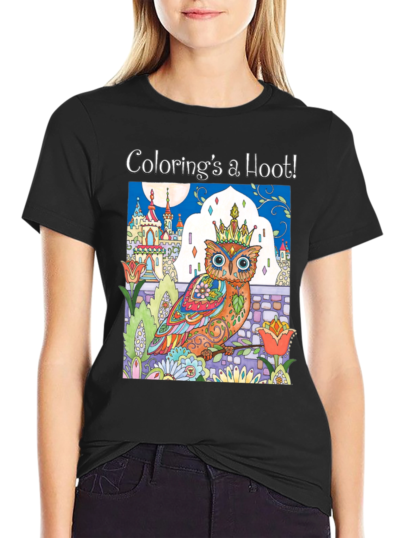 Black Coloring's a Hoot! Owl T-Shirt view 2