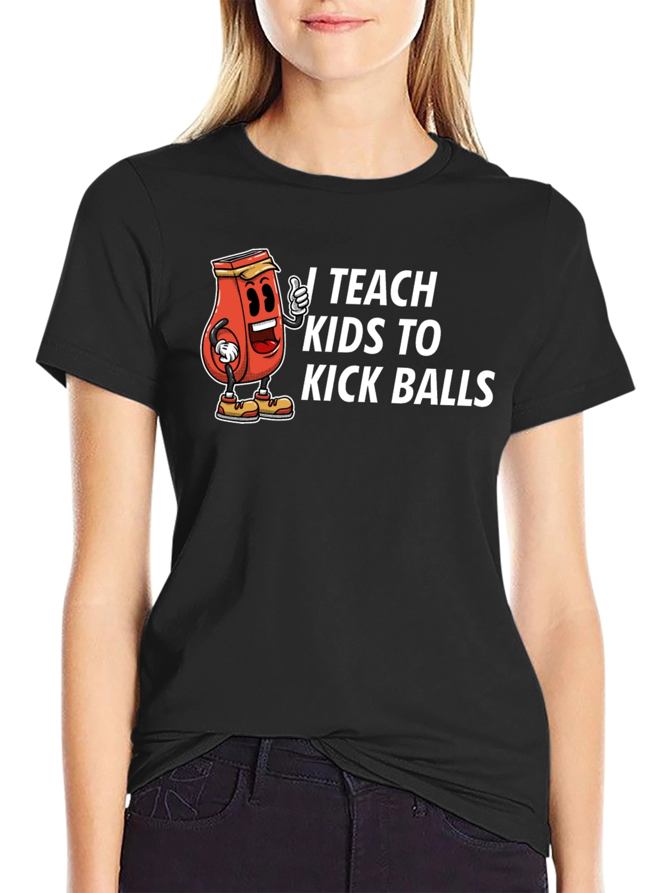 Black Funny I Teach Kids to Kick Balls Graphic T-Shirt view 2