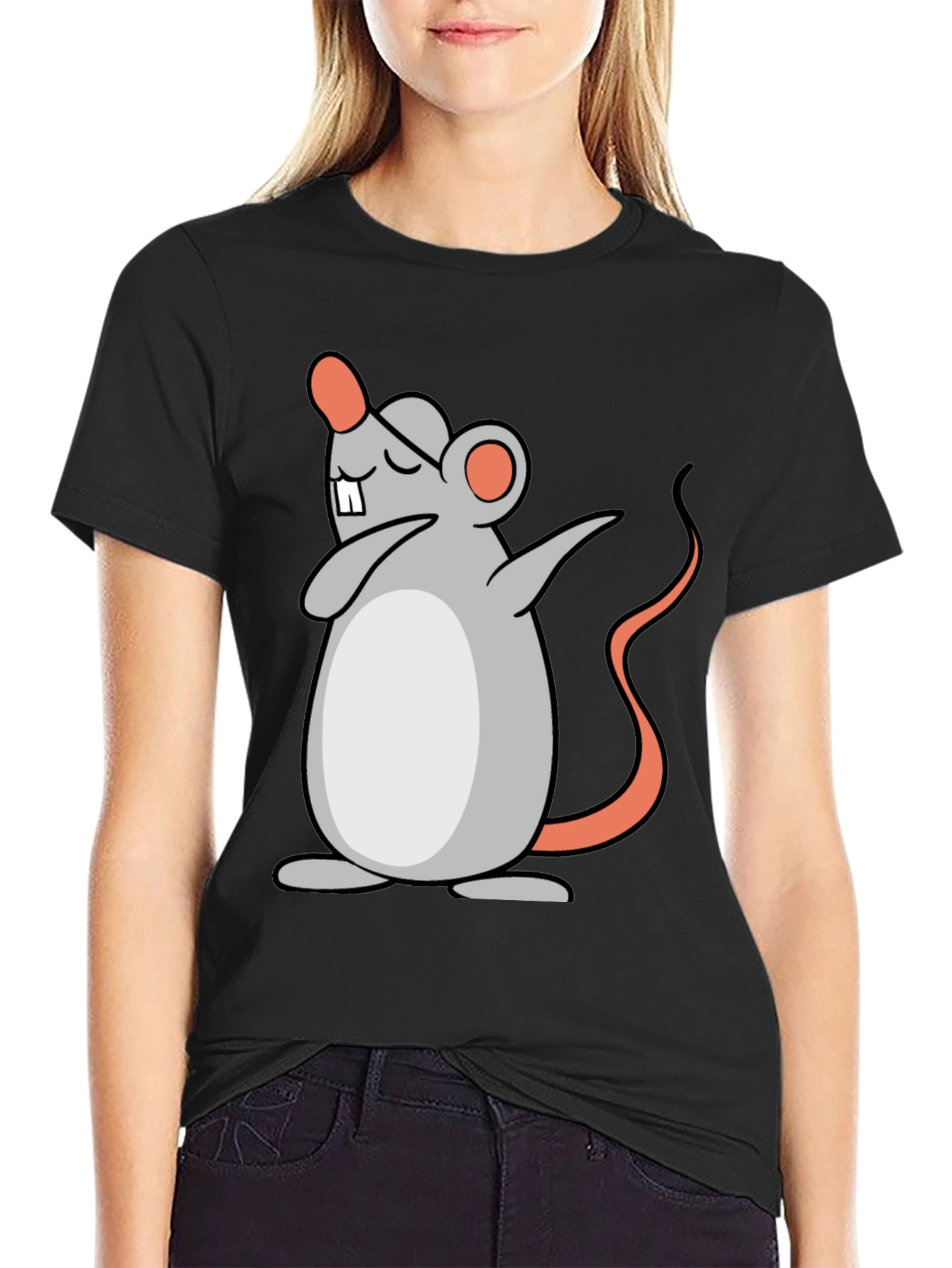 Black Dabbing Mouse Graphic Tee - Black Cotton T-Shirt view 2