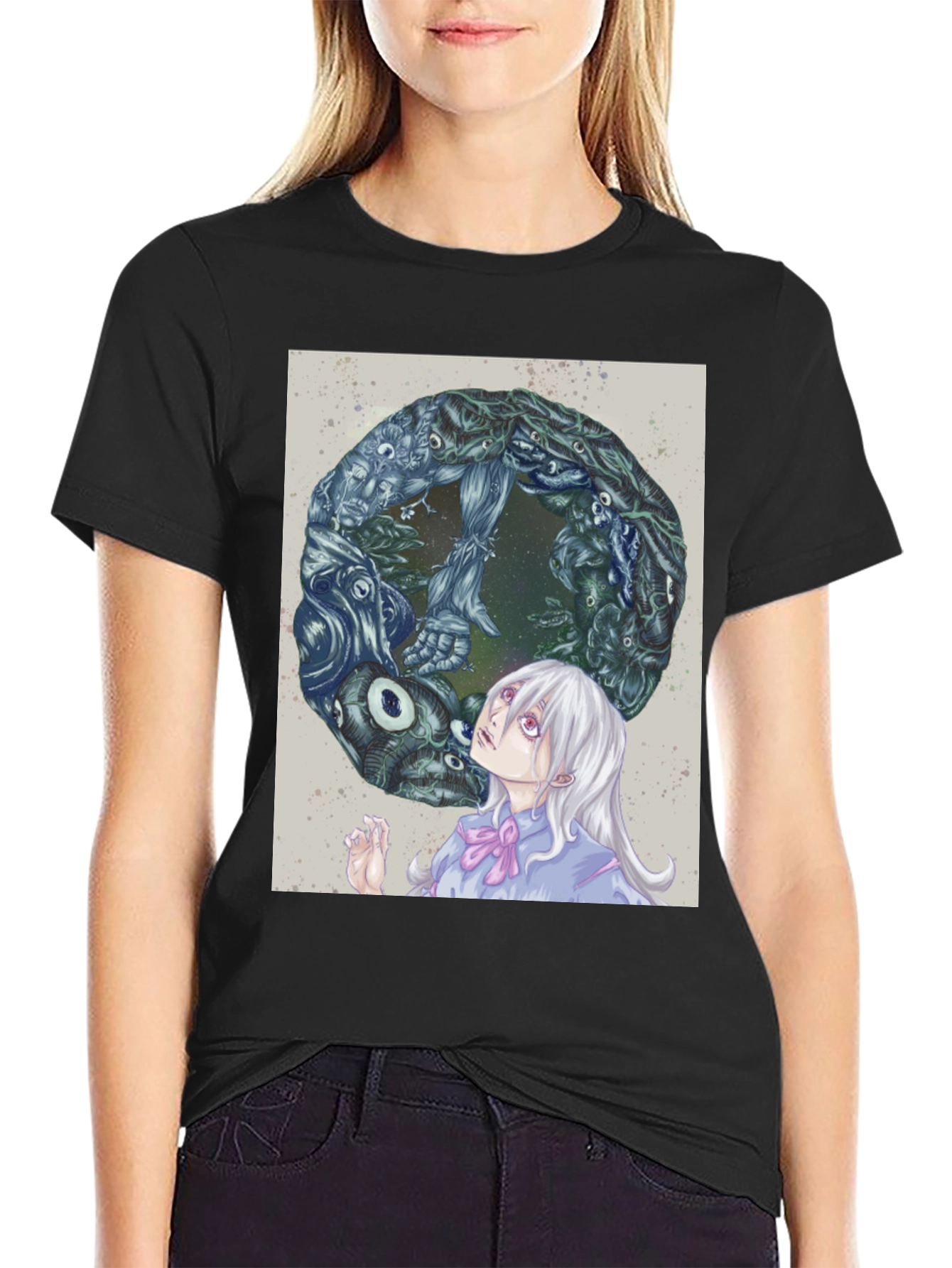 Black Anime Graphic Print Black T-Shirt view 2
