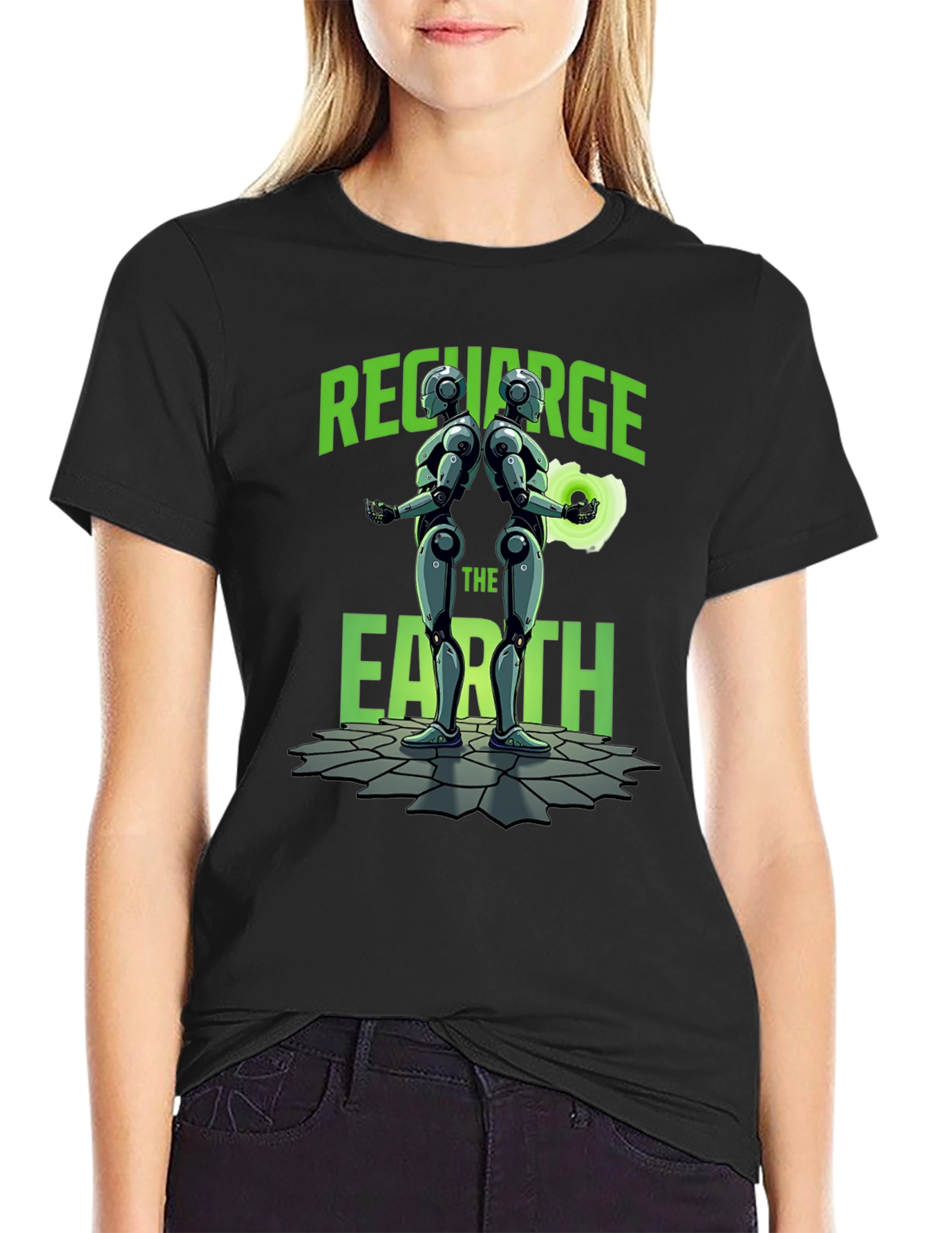 Black Recharge The Earth Graphic T-Shirt - Black view 2