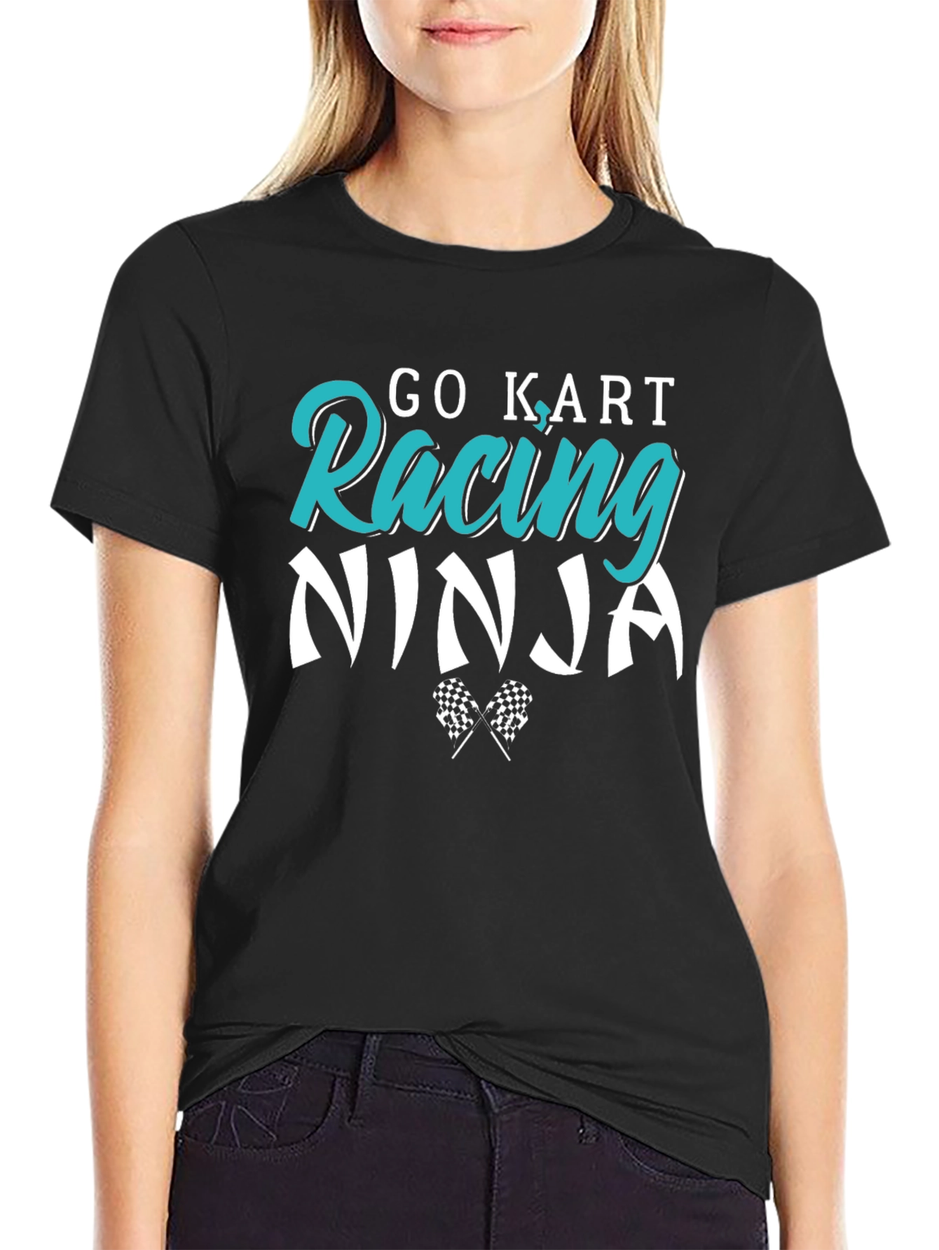 Black Go Kart Racing Ninja T-Shirt - Black view 2