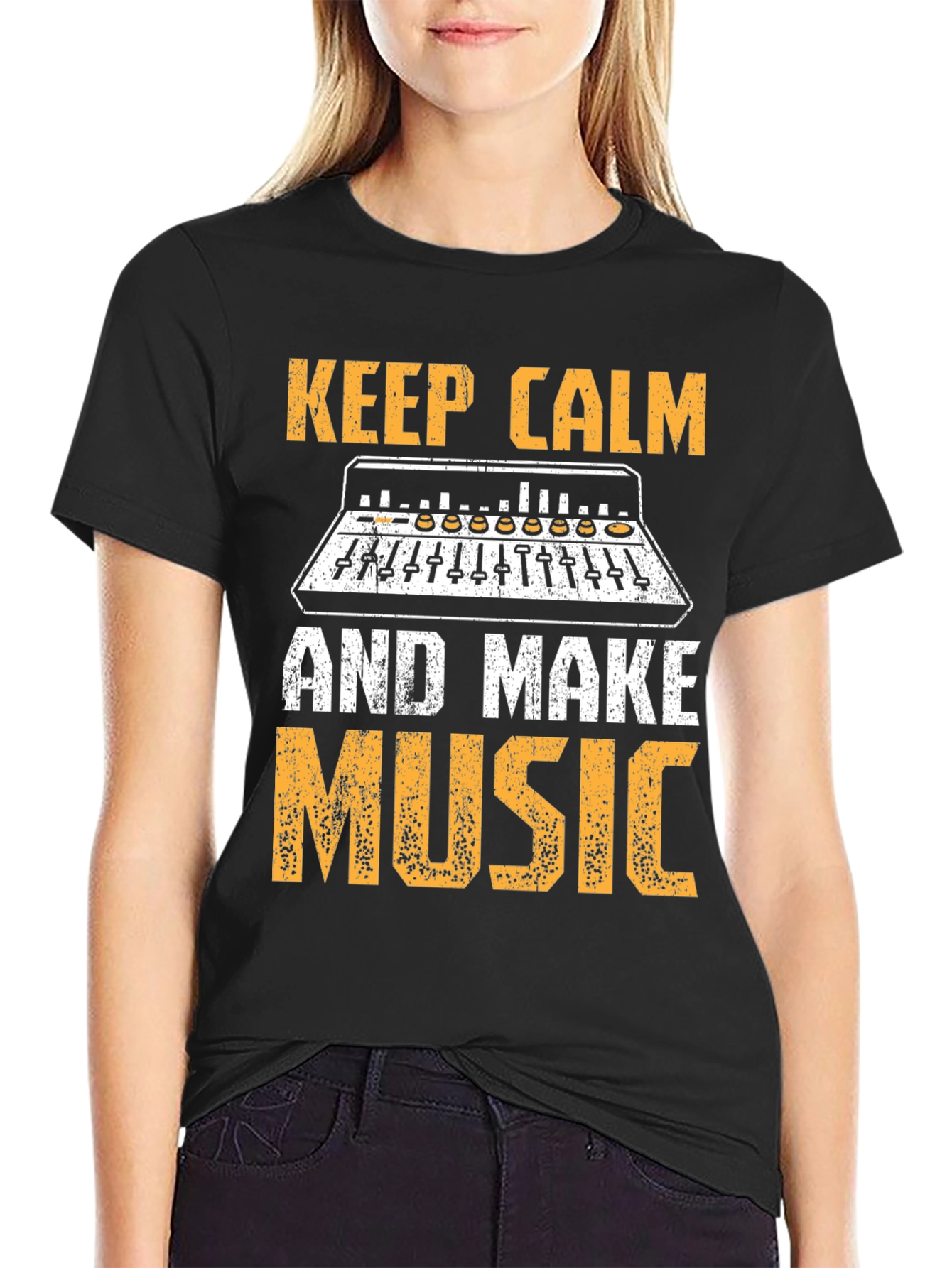 Black Keep Calm and Make Music T-Shirt view 2